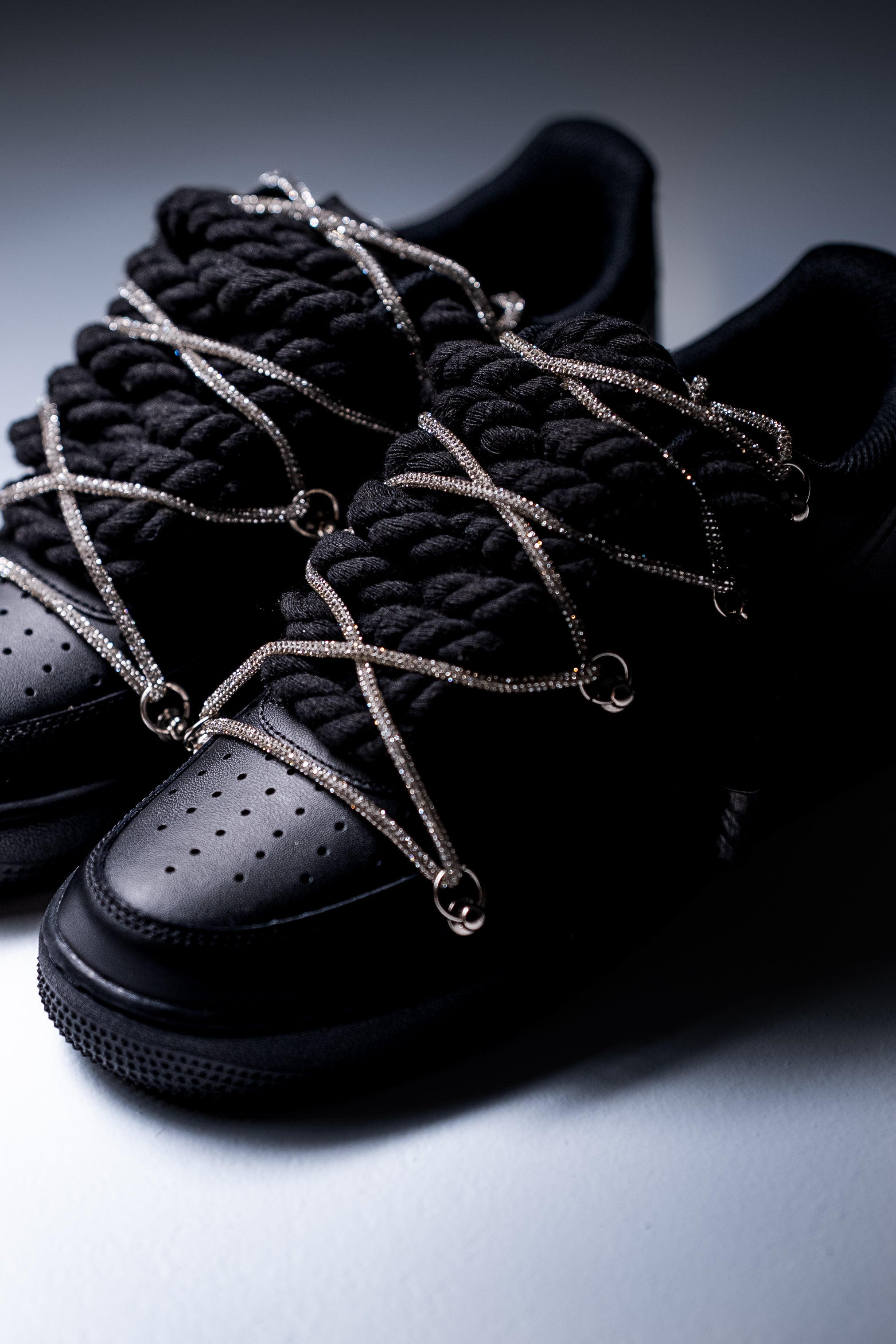 Nike Air Force 1 "Rope Laces Black" Triple Silver