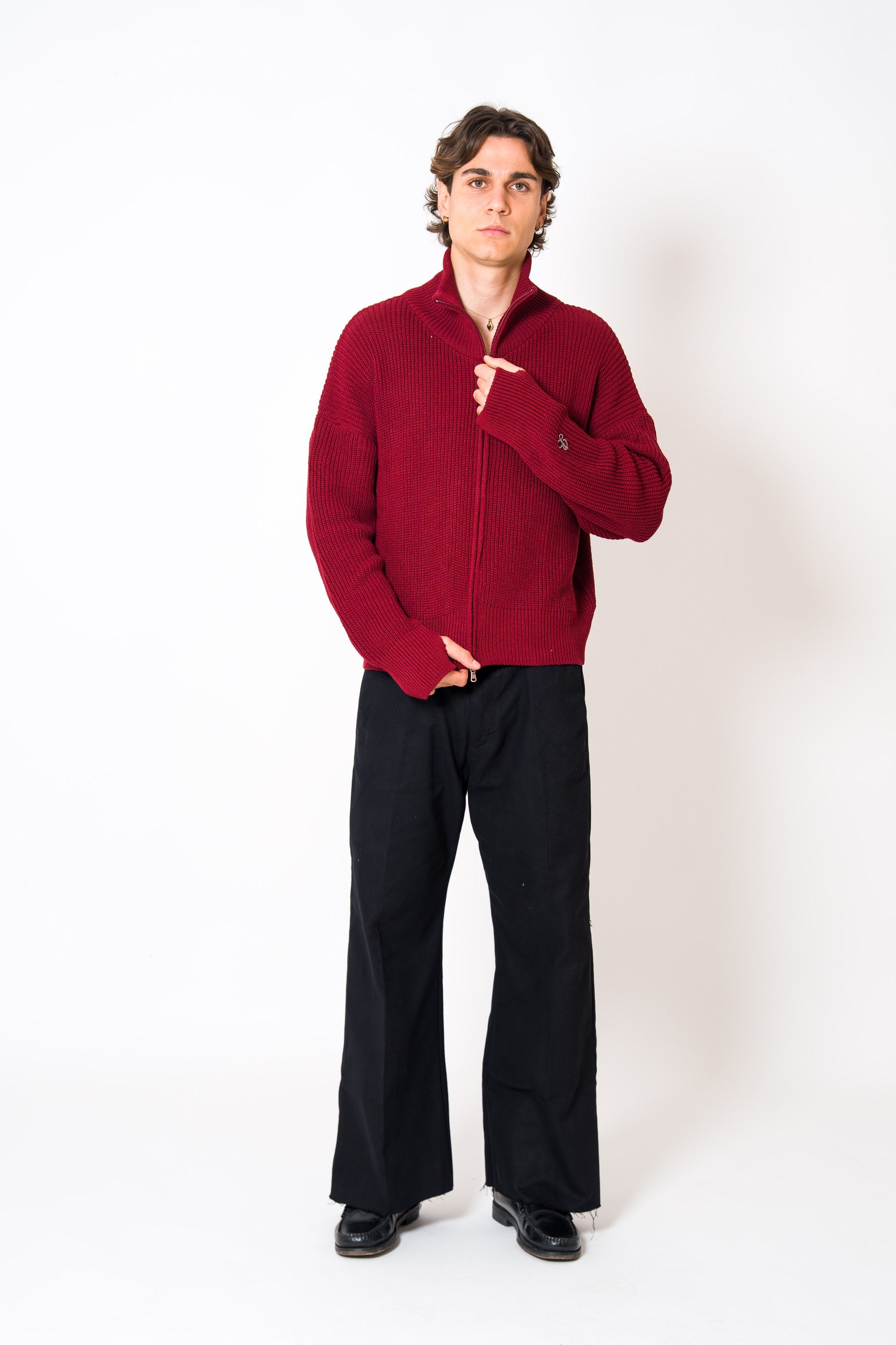 BABA Full Zip Sweater - Bordeaux
