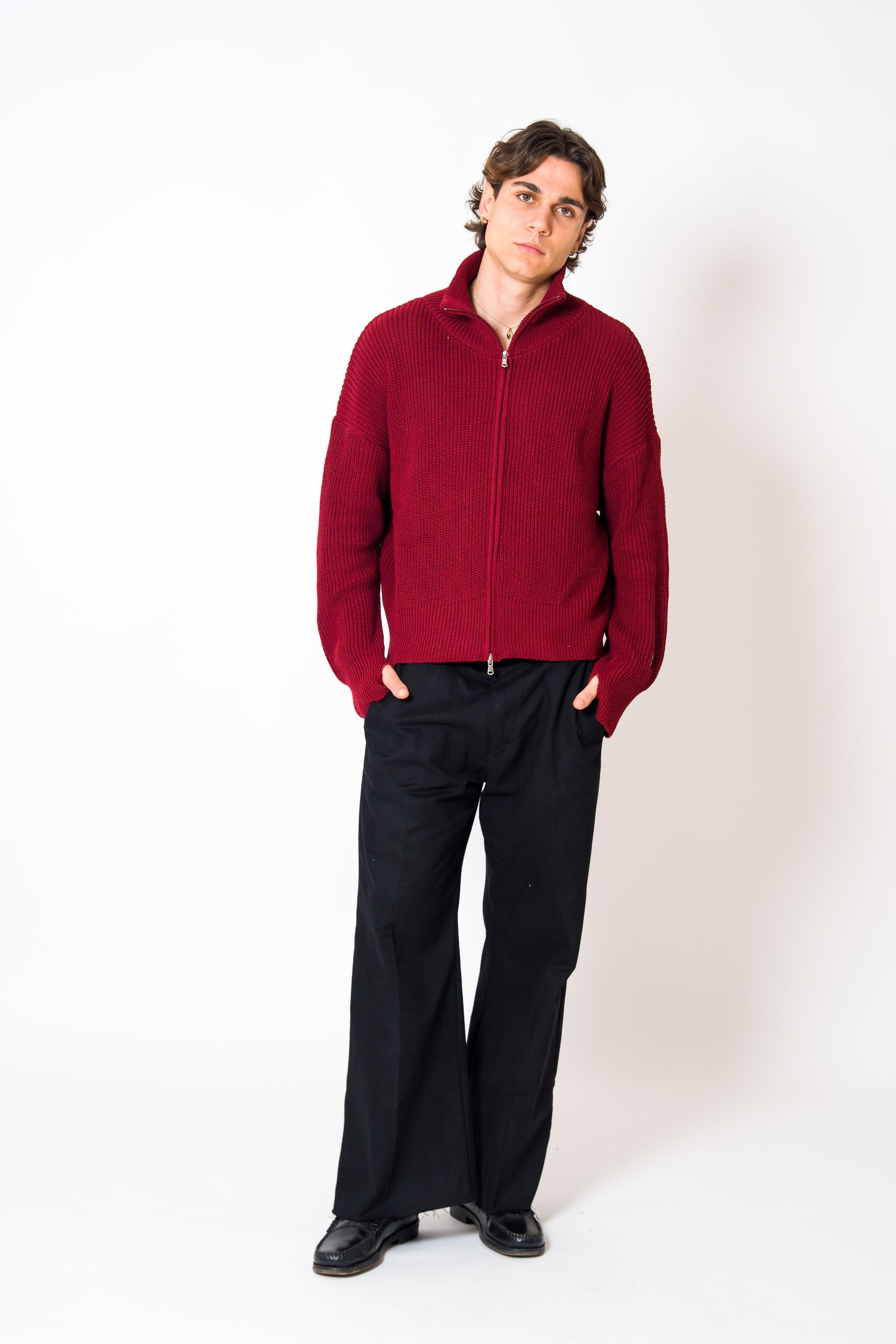 BABA Full Zip Sweater - Bordeaux