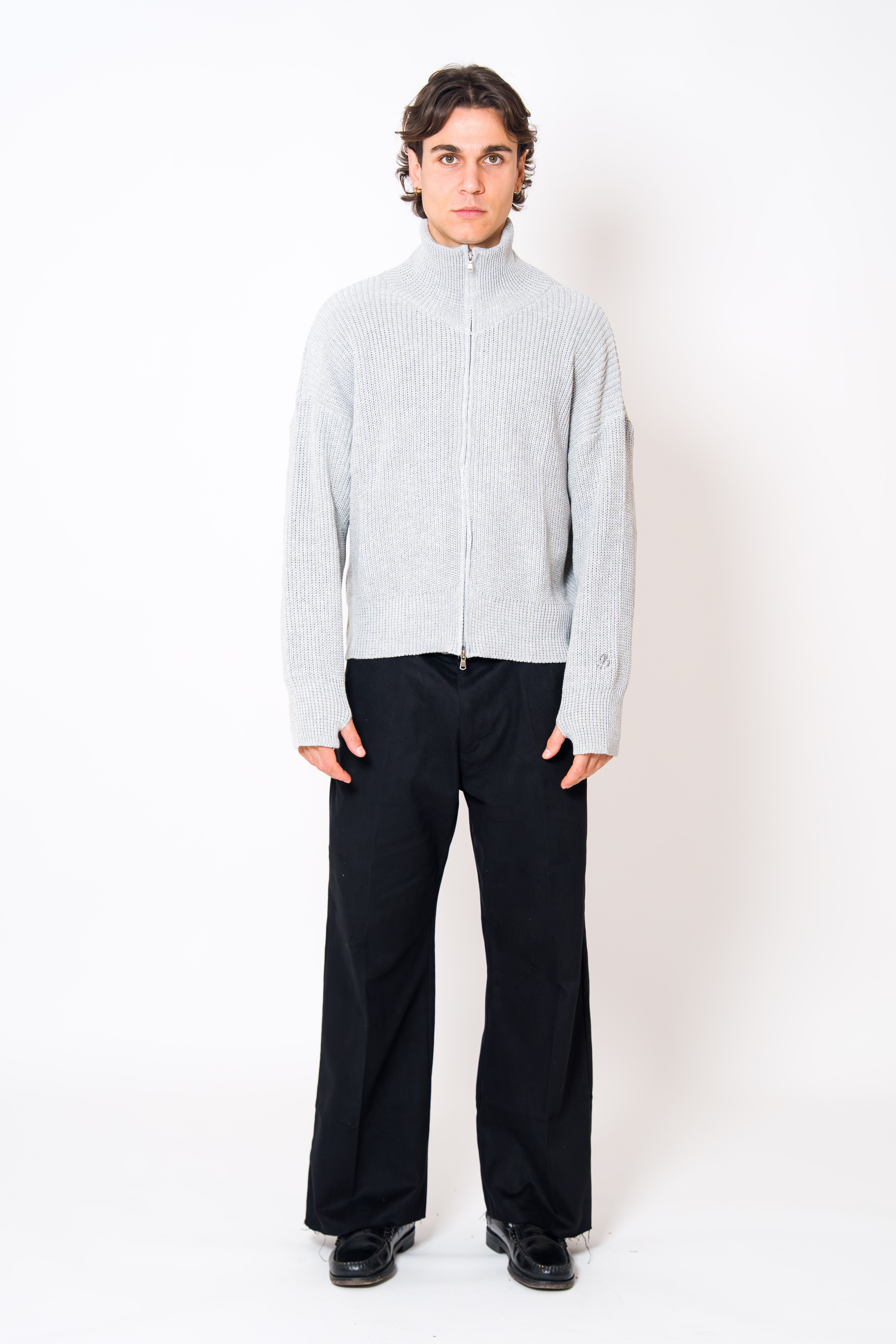 BABA Full Zip Sweater - Light Grey