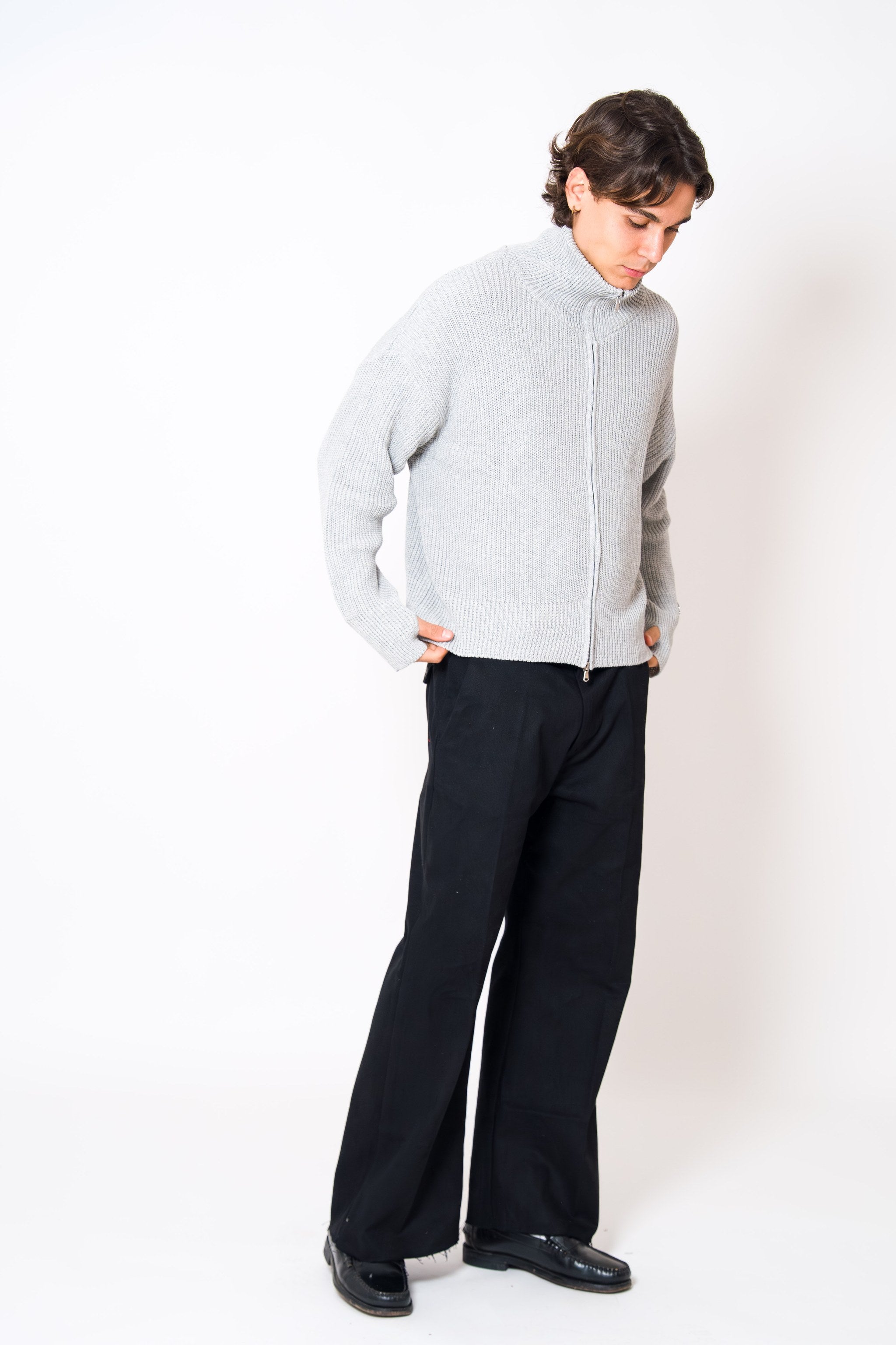 BABA Full Zip Sweater - Light Grey