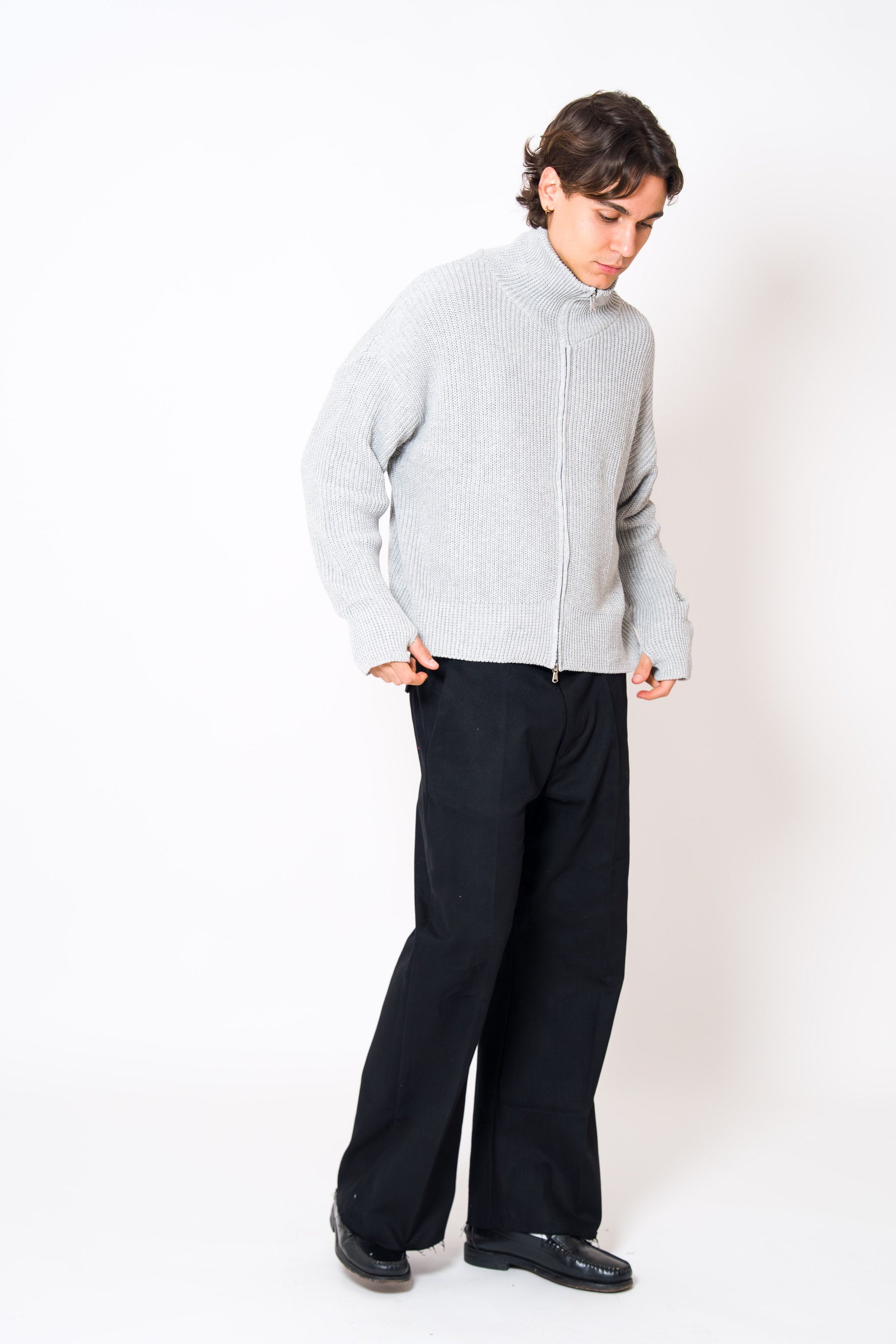BABA Full Zip Sweater - Light Grey