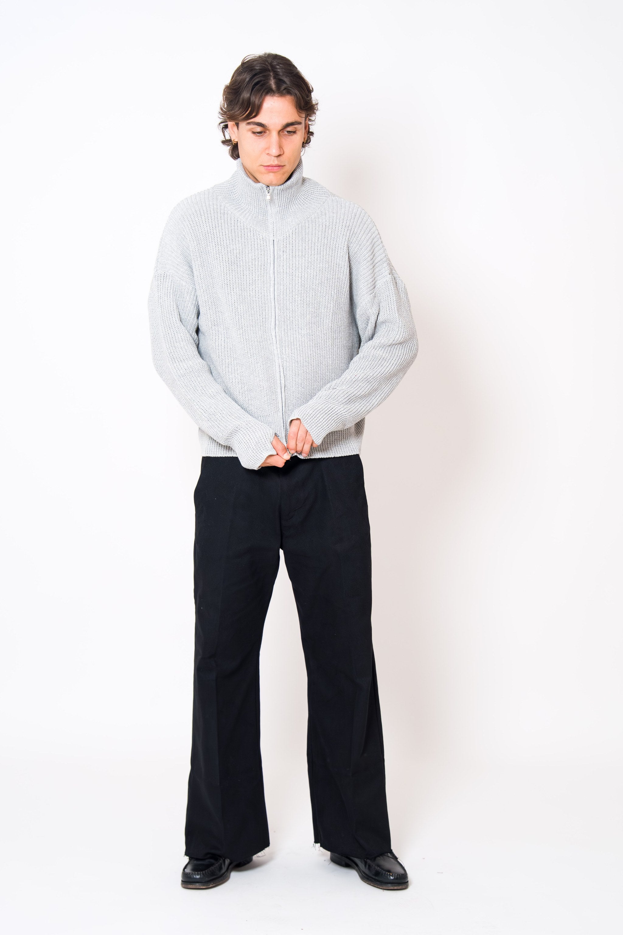 BABA Full Zip Sweater - Light Grey
