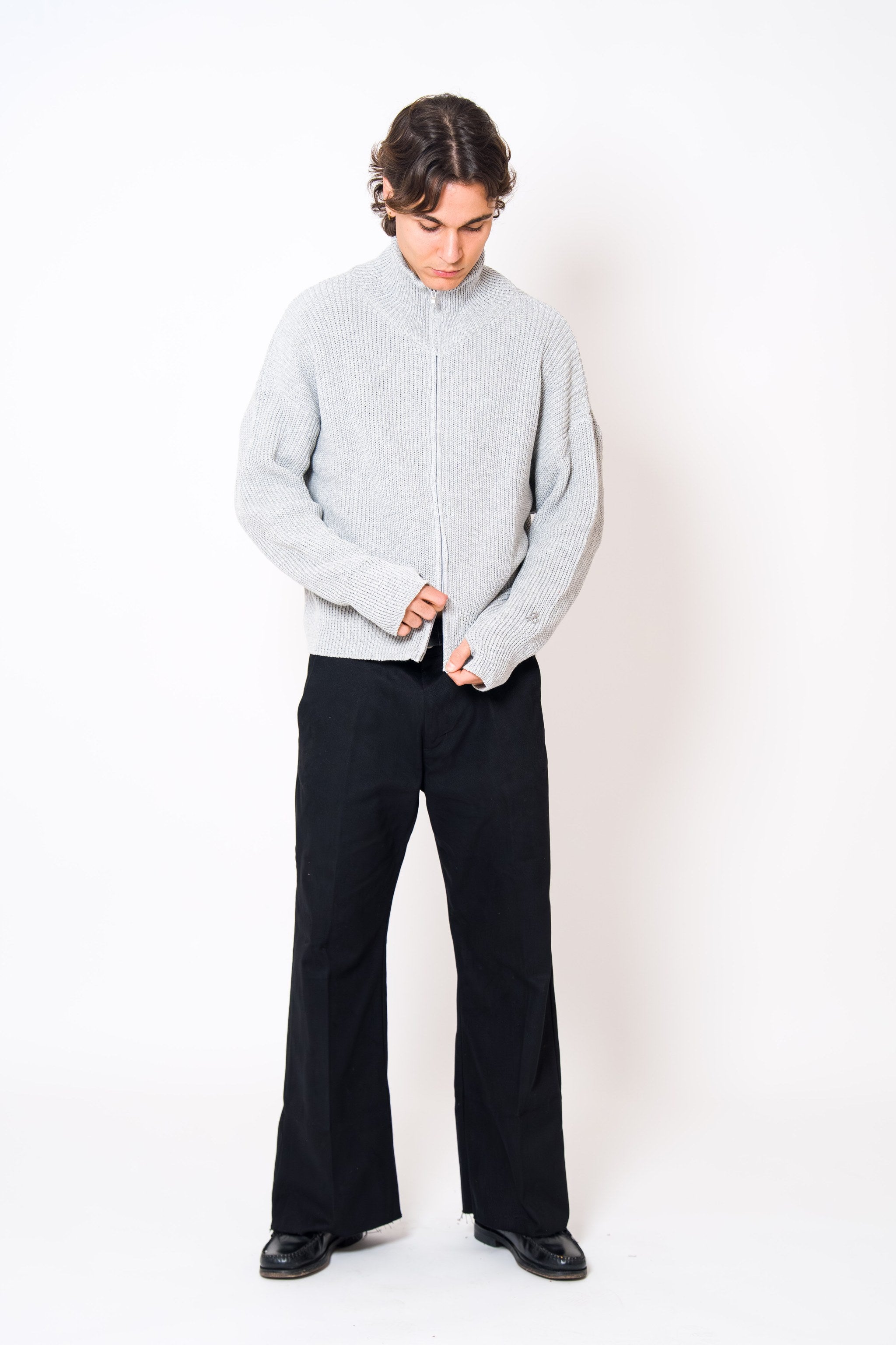 BABA Full Zip Sweater - Light Grey