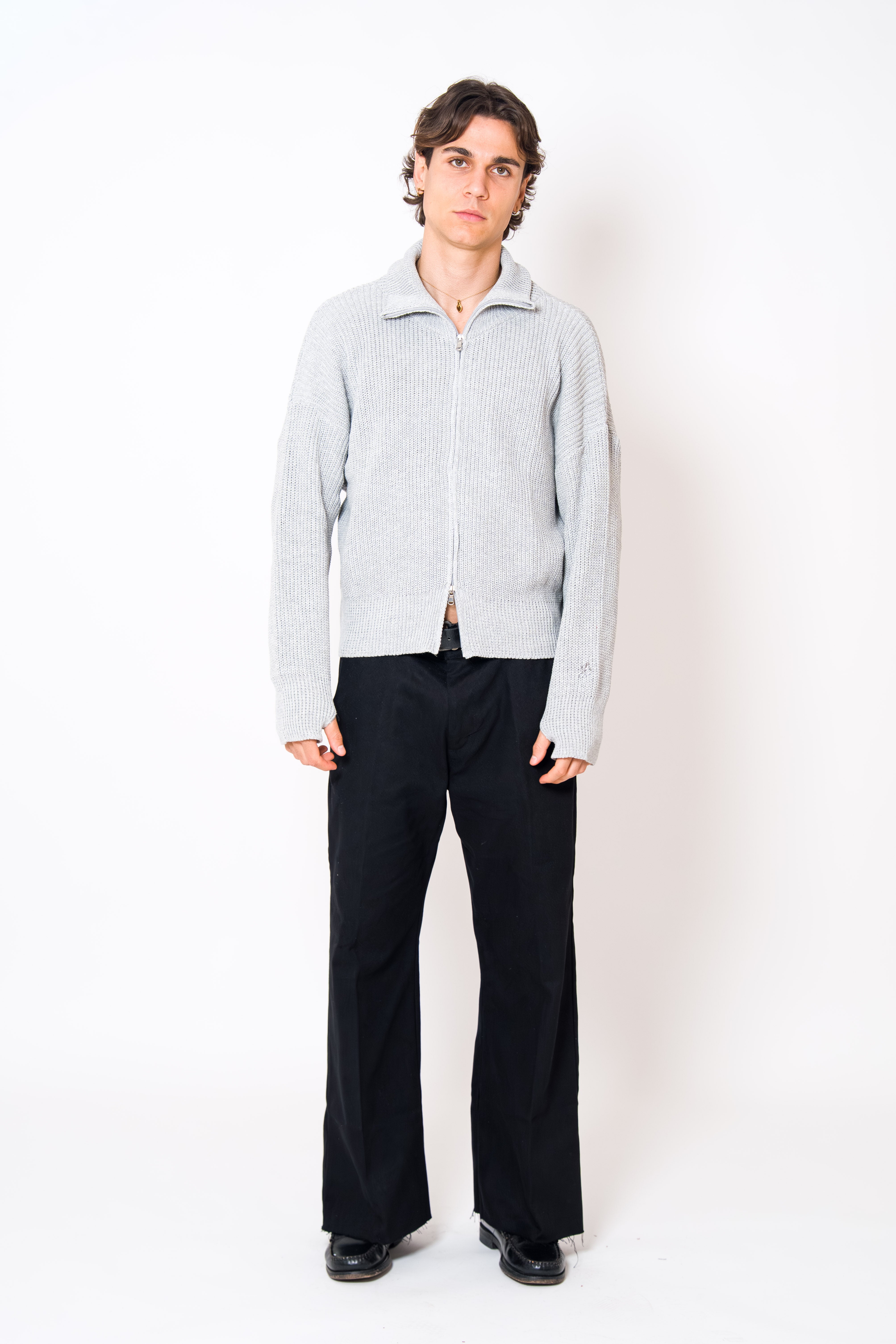 BABA Full Zip Sweater - Light Grey