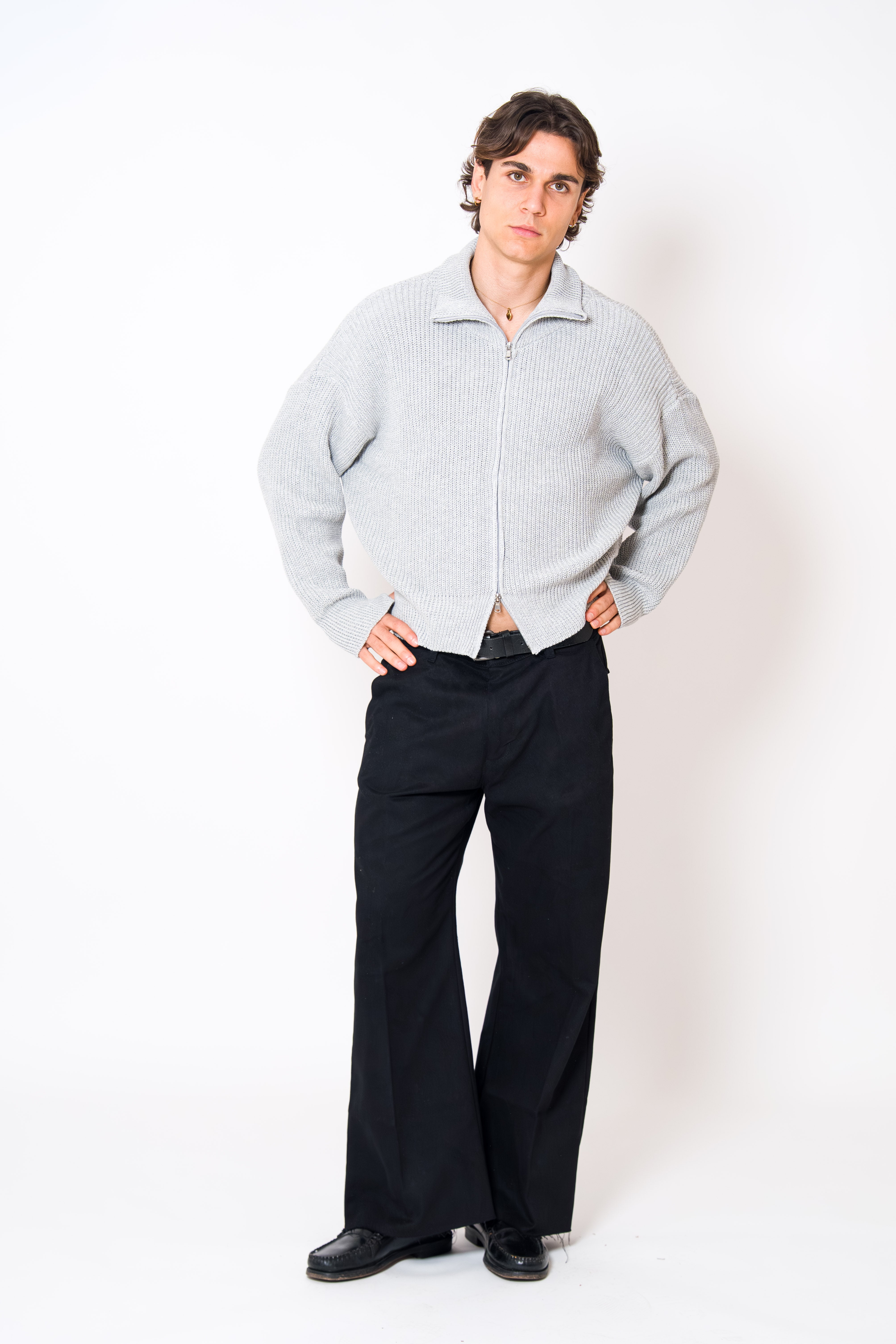 BABA Full Zip Sweater - Light Grey