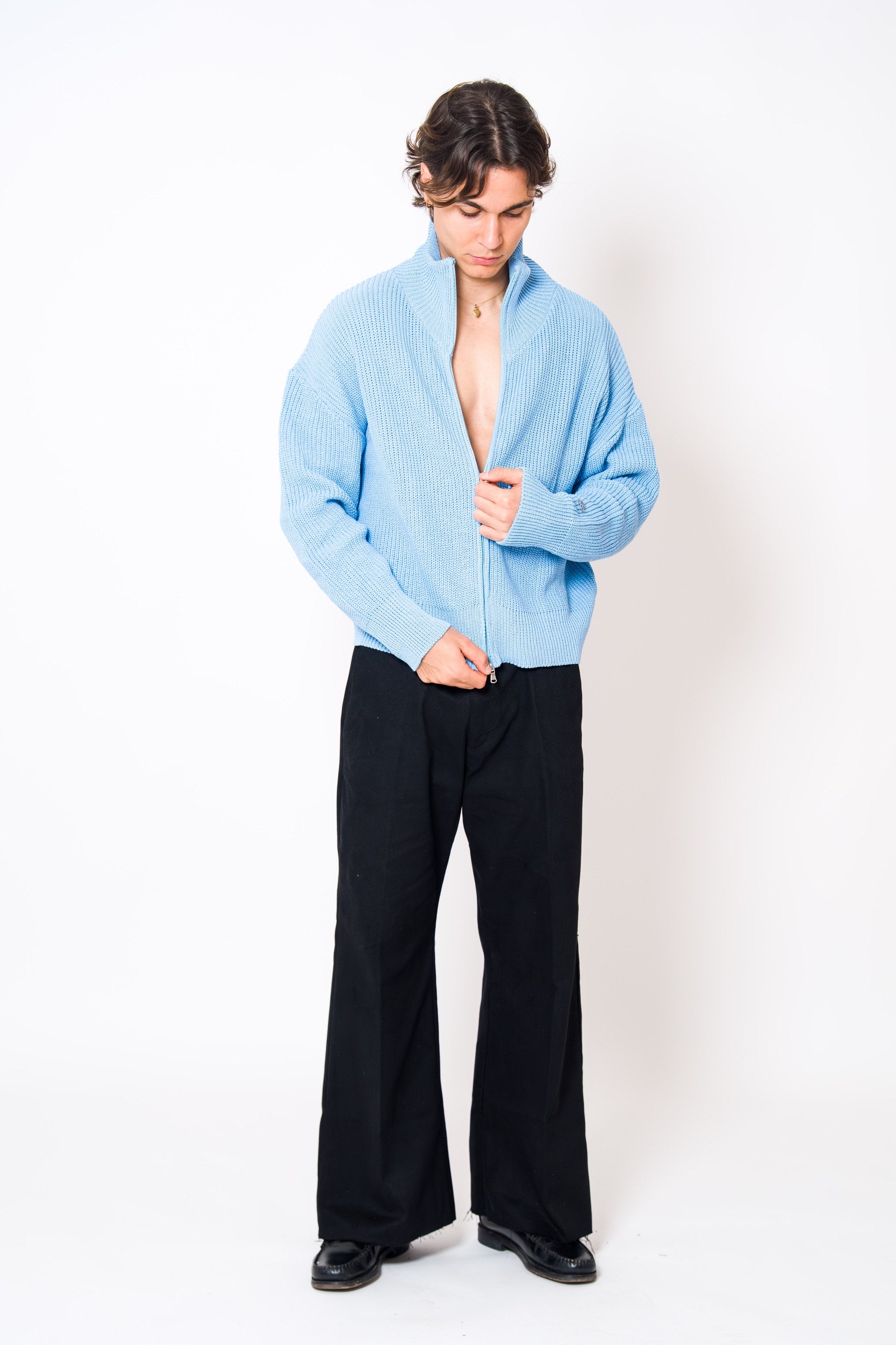 BABA Full Zip Sweater - Sky