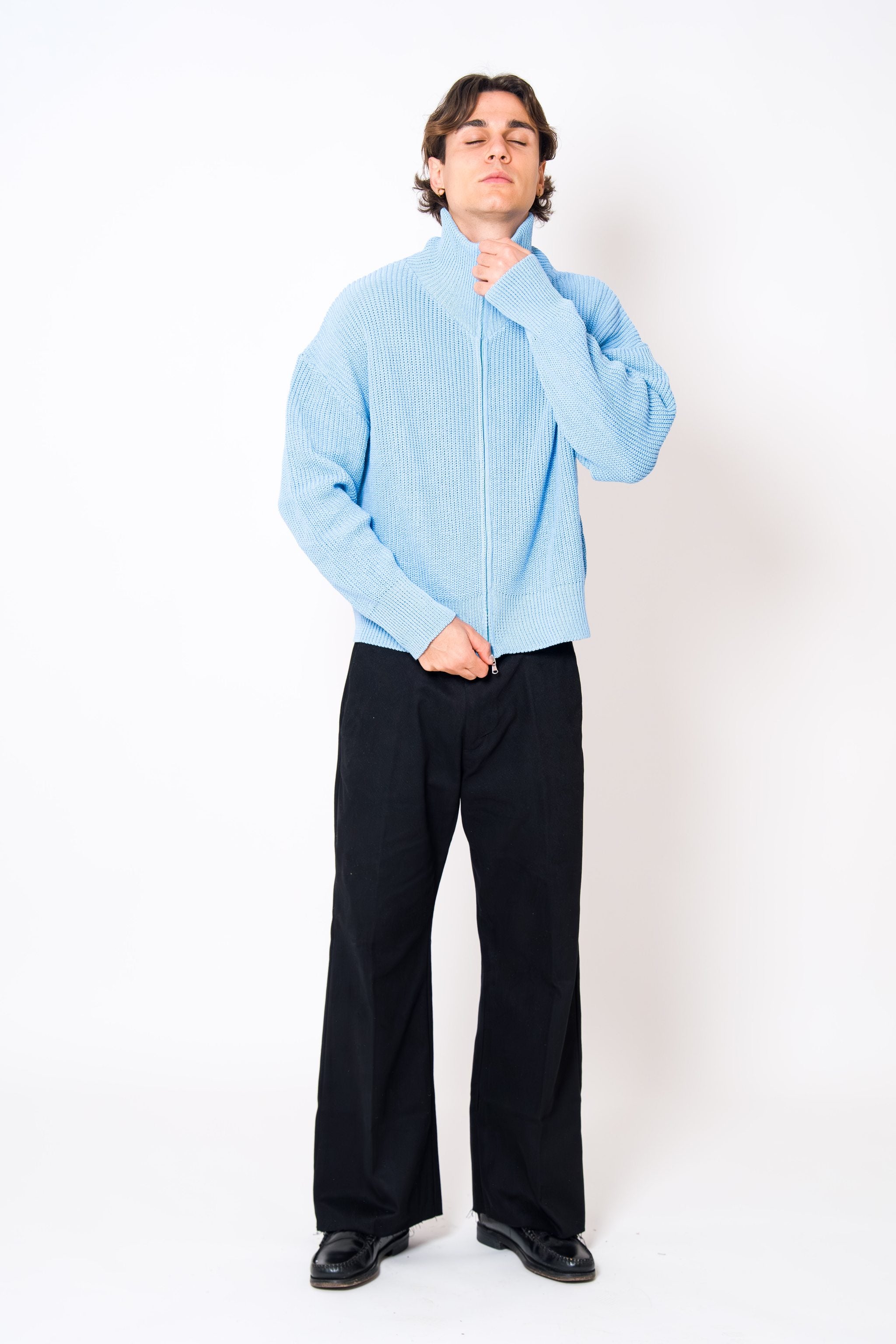 BABA Full Zip Sweater - Sky