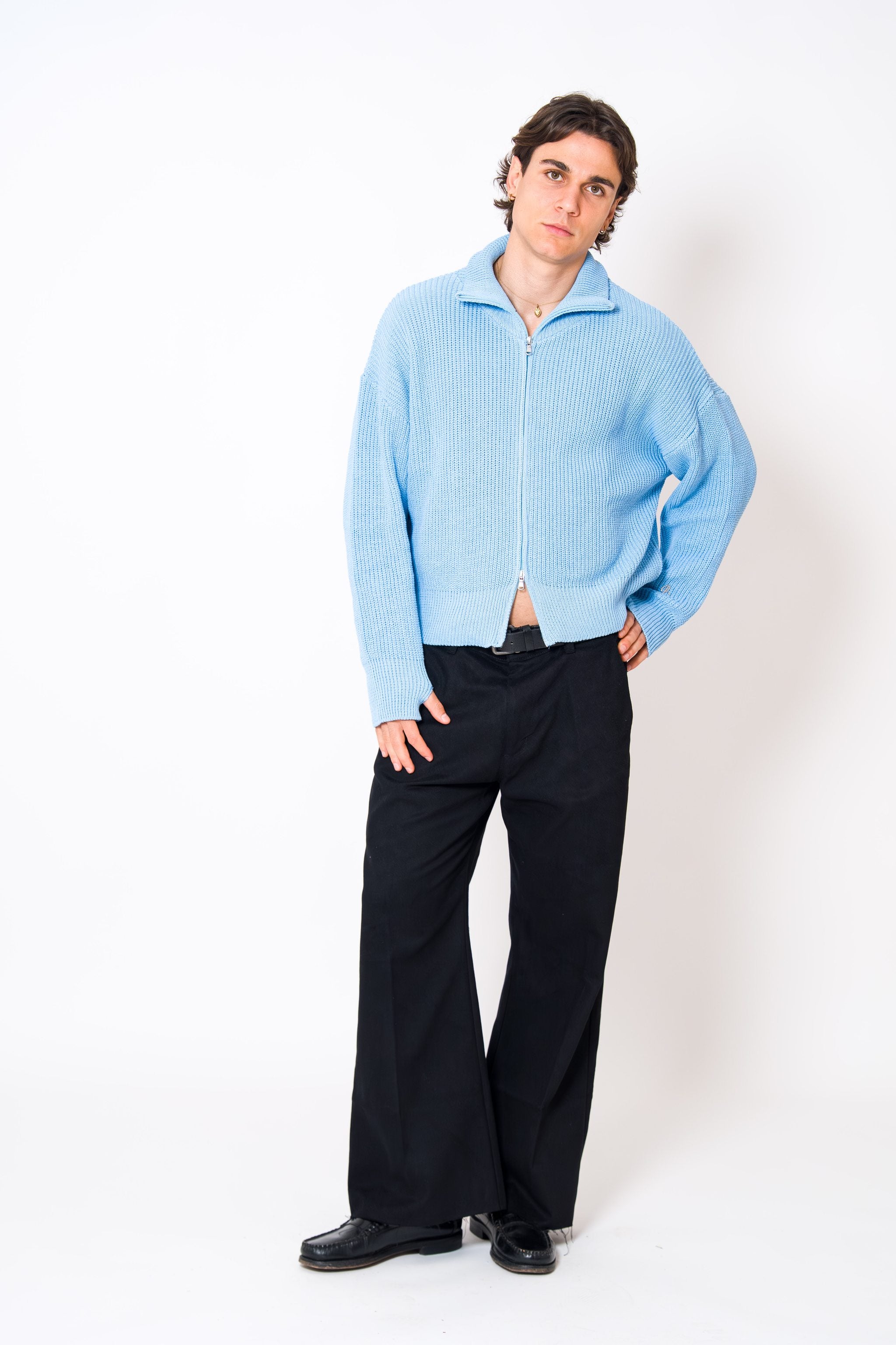 BABA Full Zip Sweater - Sky