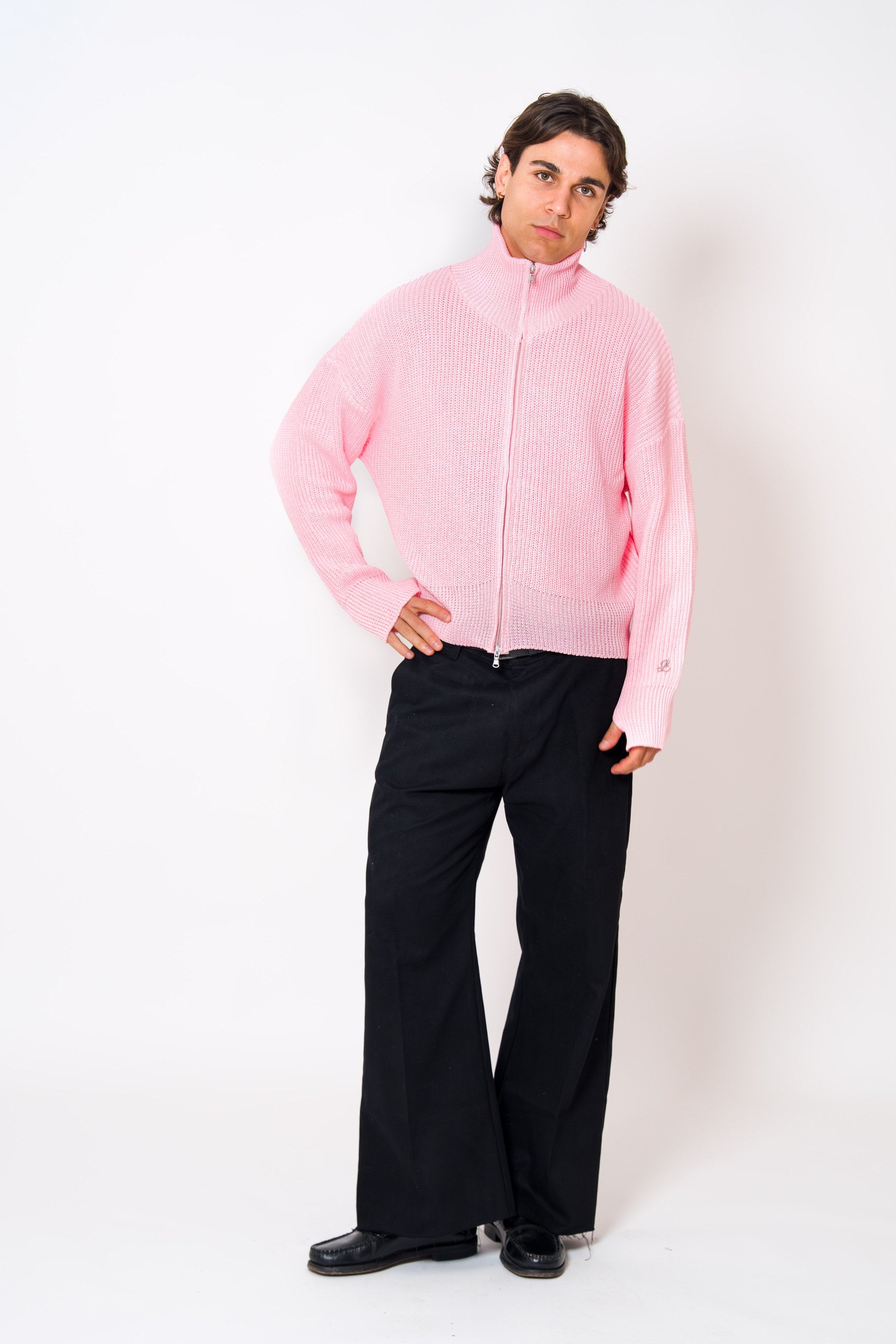BABA Full Zip Sweater - Soft Pink