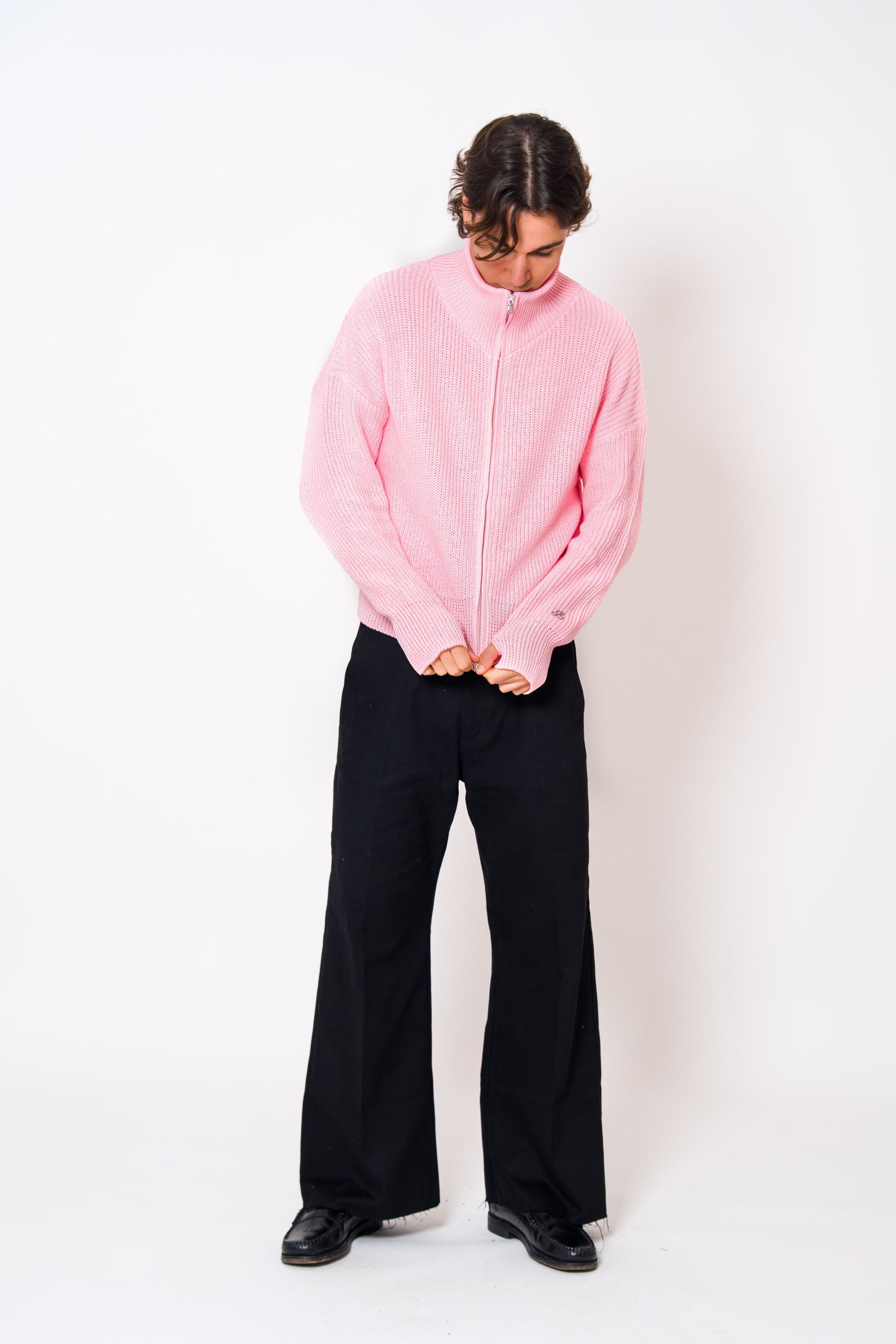 BABA Full Zip Sweater - Soft Pink