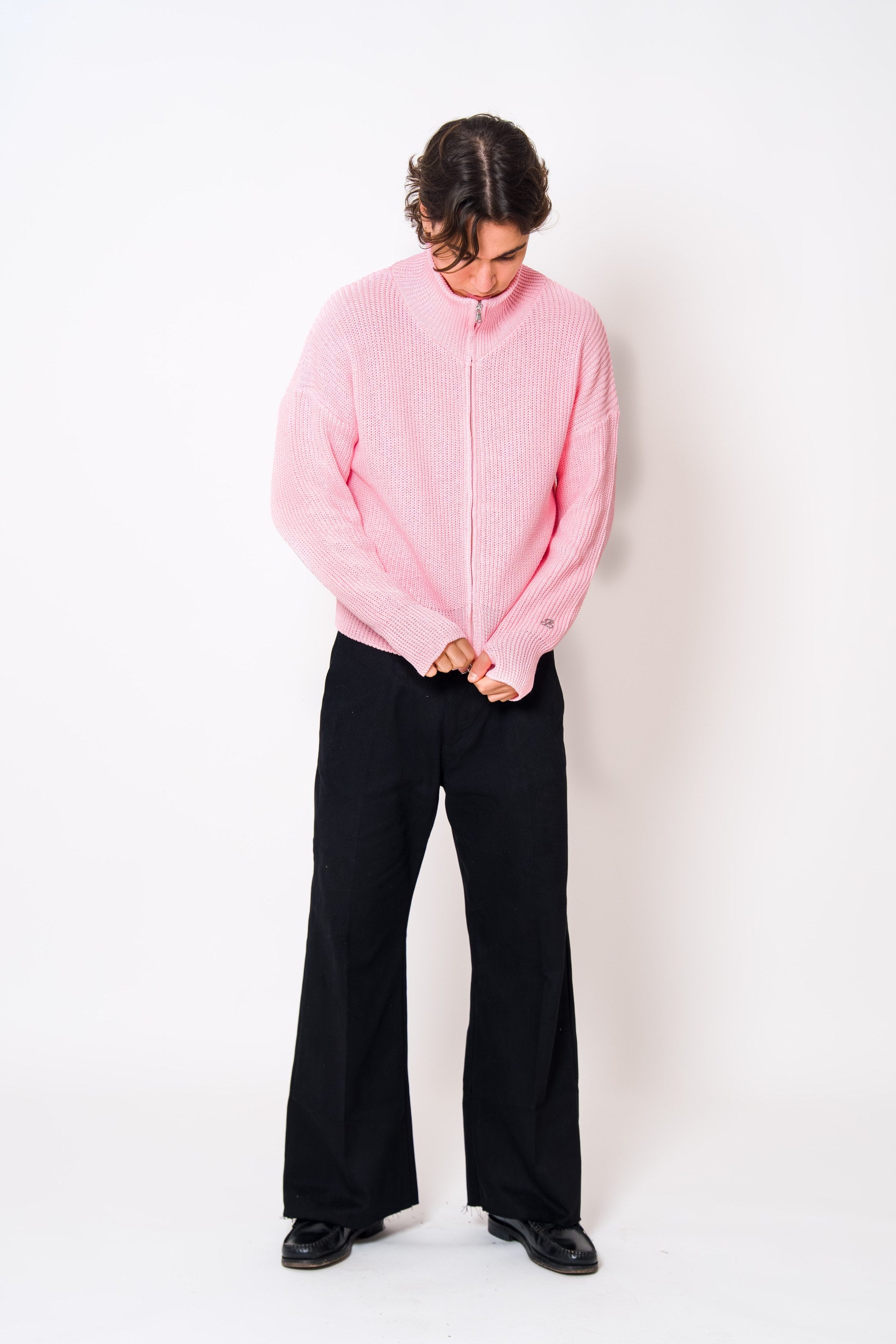 BABA Full Zip Sweater - Soft Pink