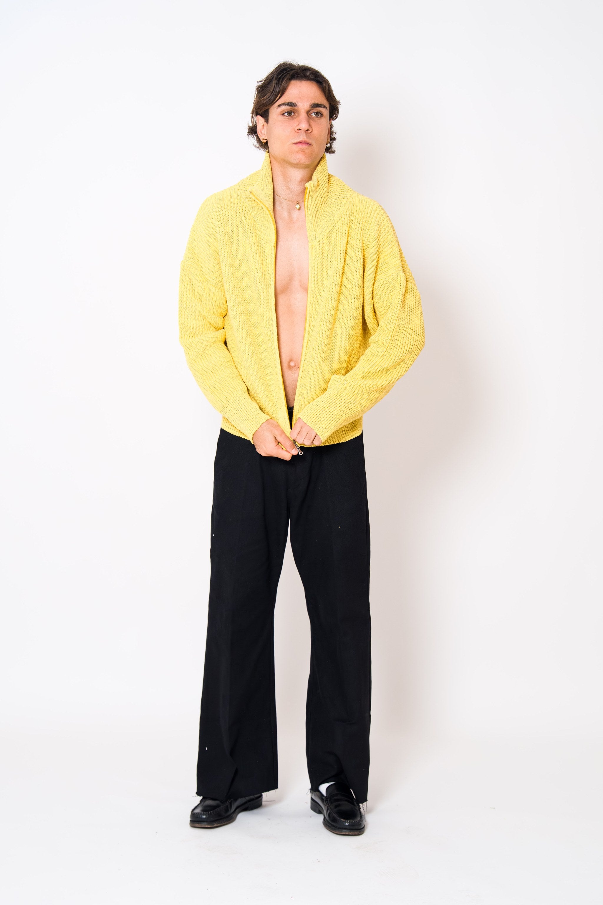 BABA Full Zip Sweater - Soft Yellow