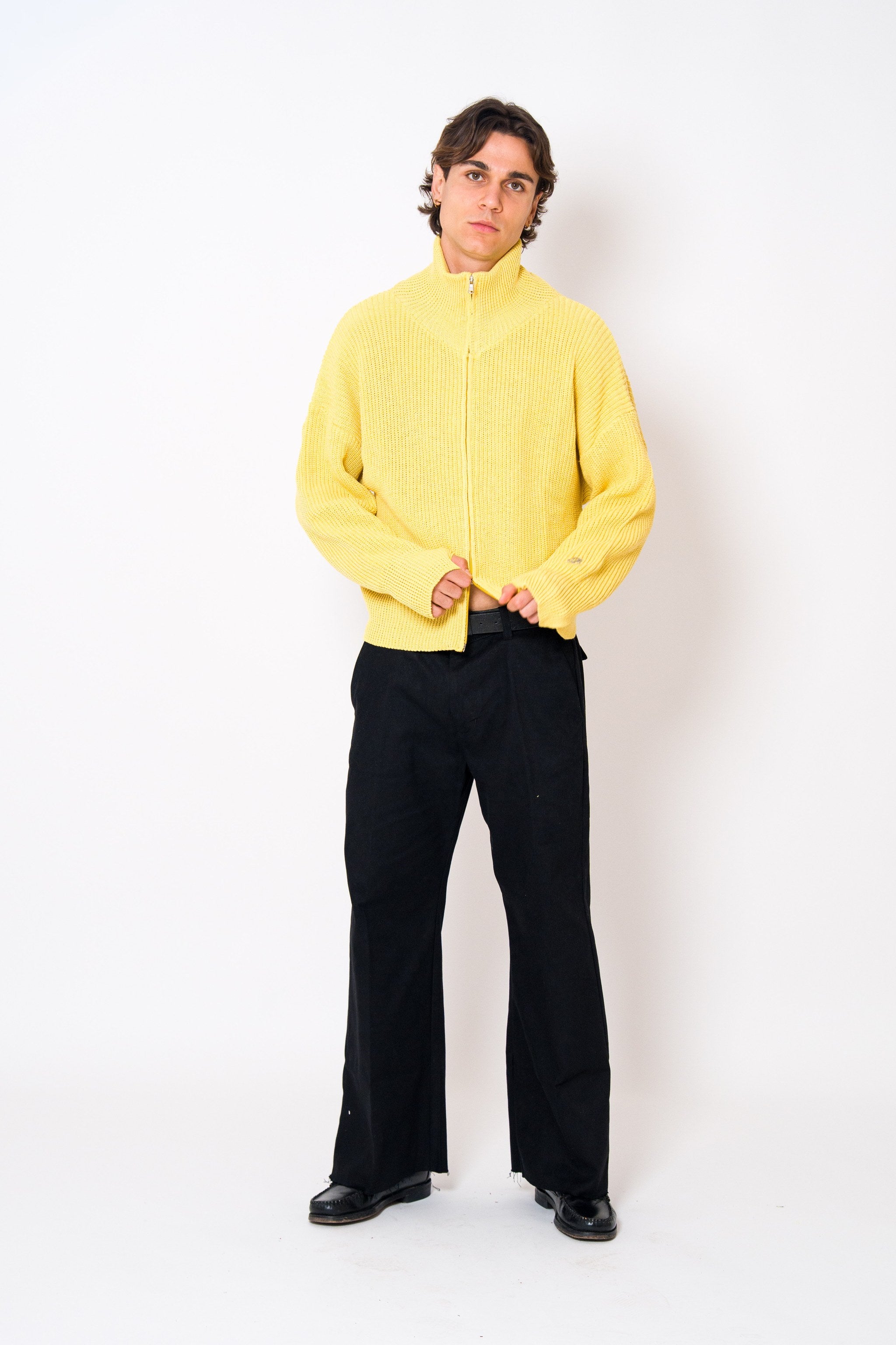 BABA Full Zip Sweater - Soft Yellow