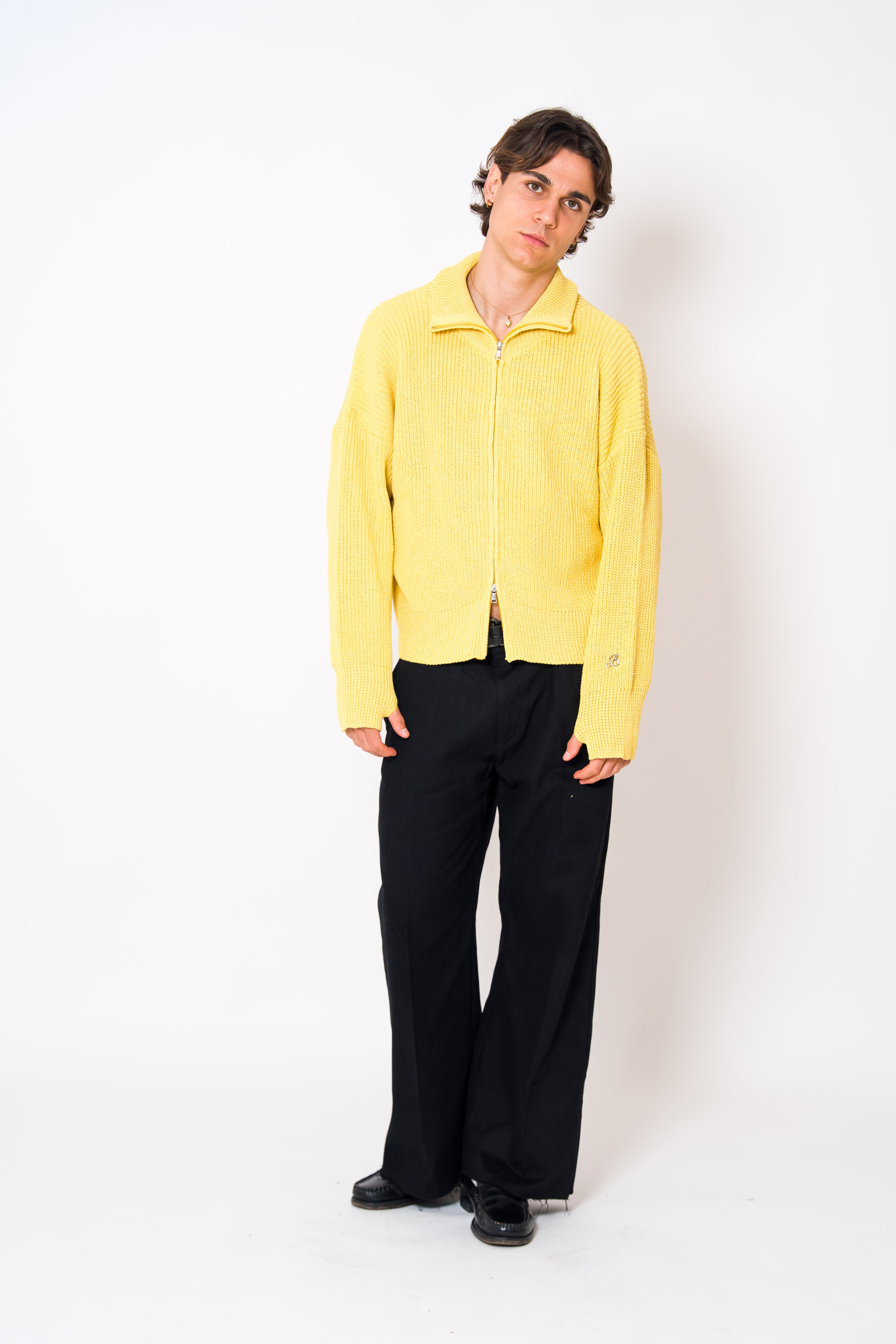 BABA Full Zip Sweater - Soft Yellow