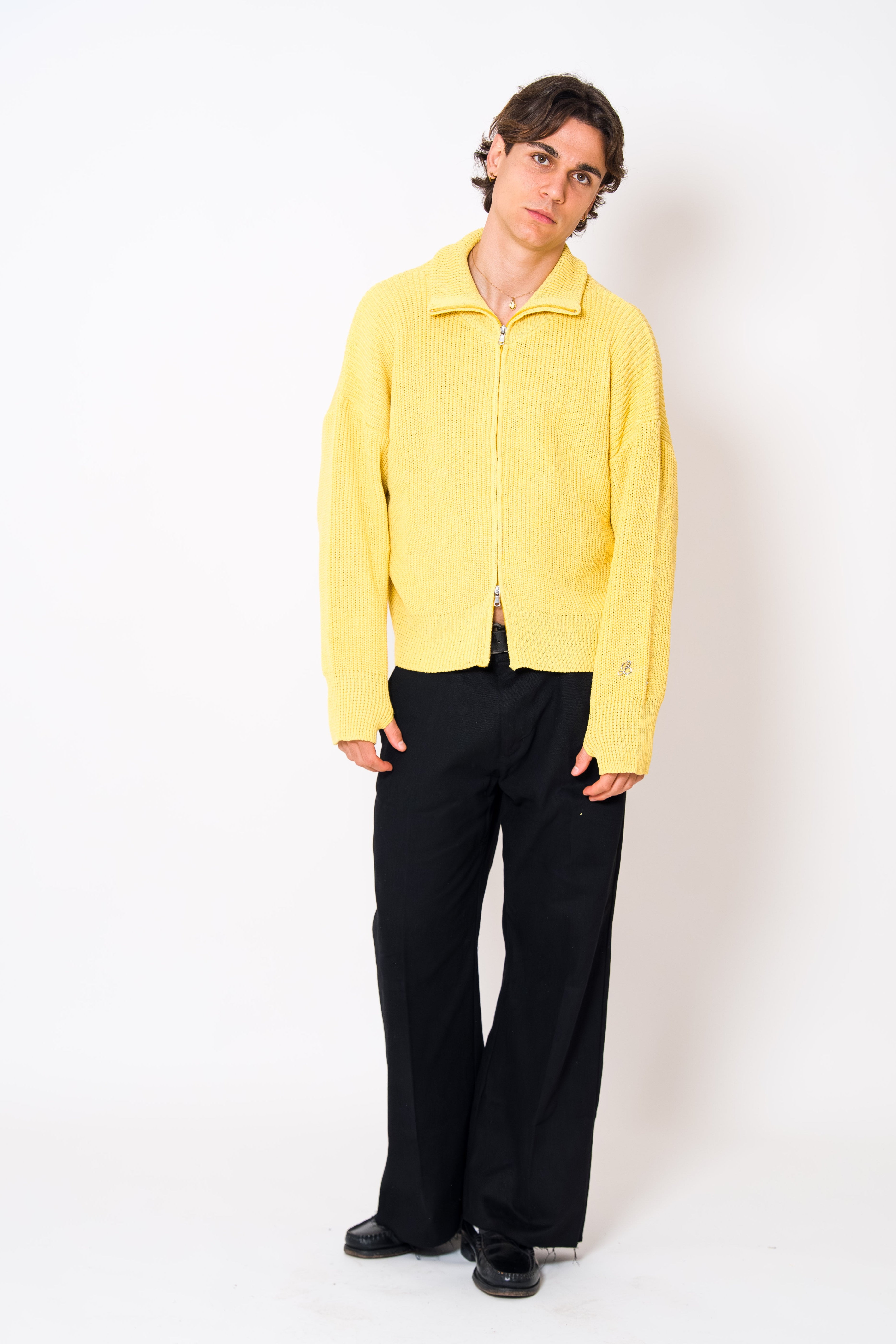 BABA Full Zip Sweater - Soft Yellow
