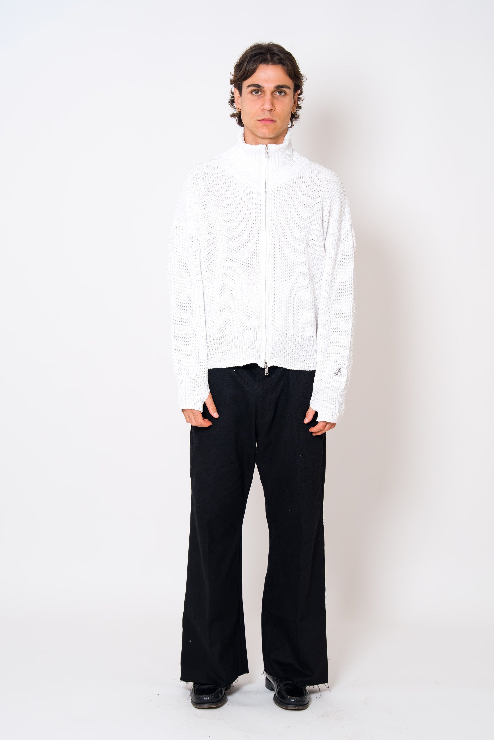 BABA Full Zip Sweater - White