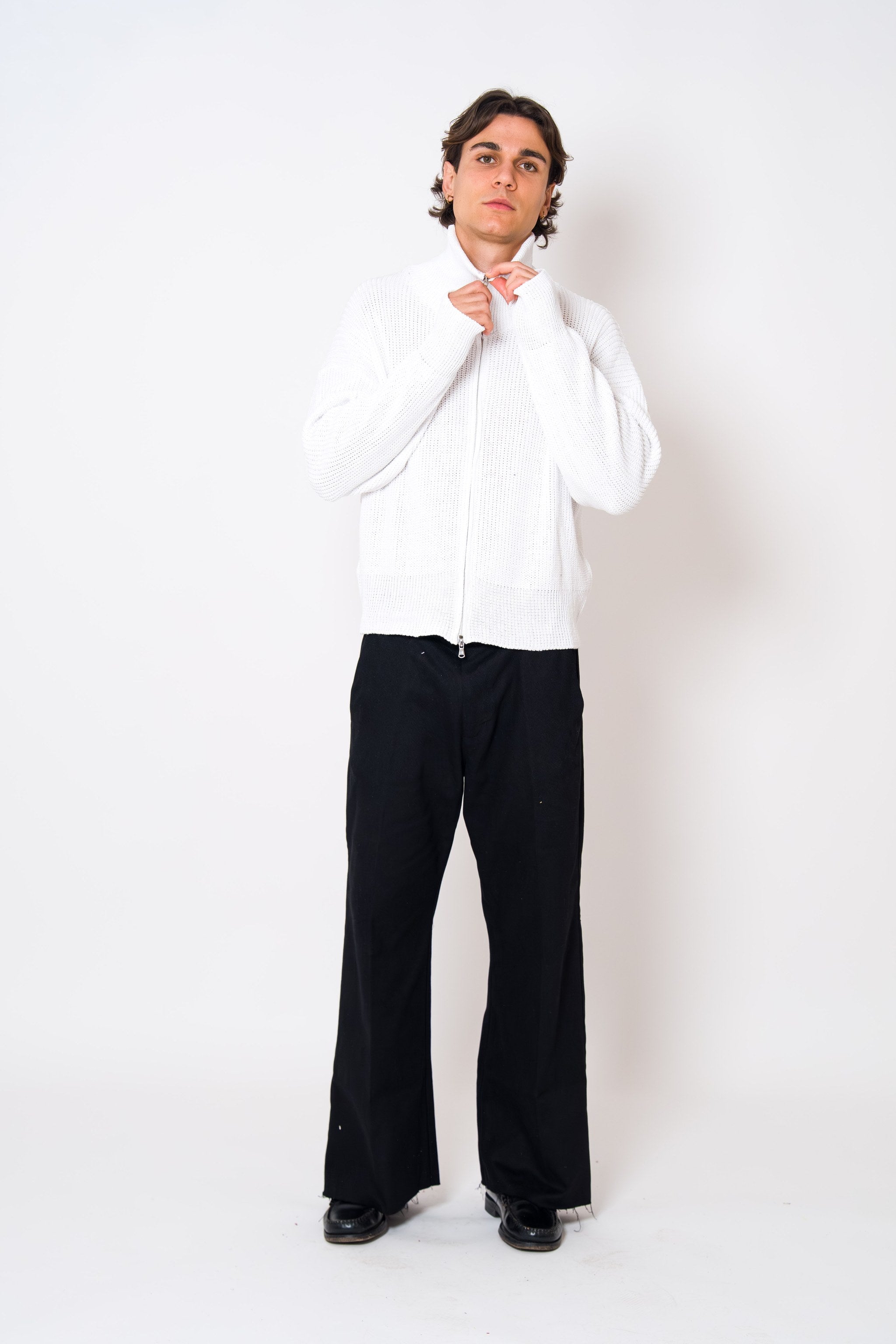 BABA Full Zip Sweater - White