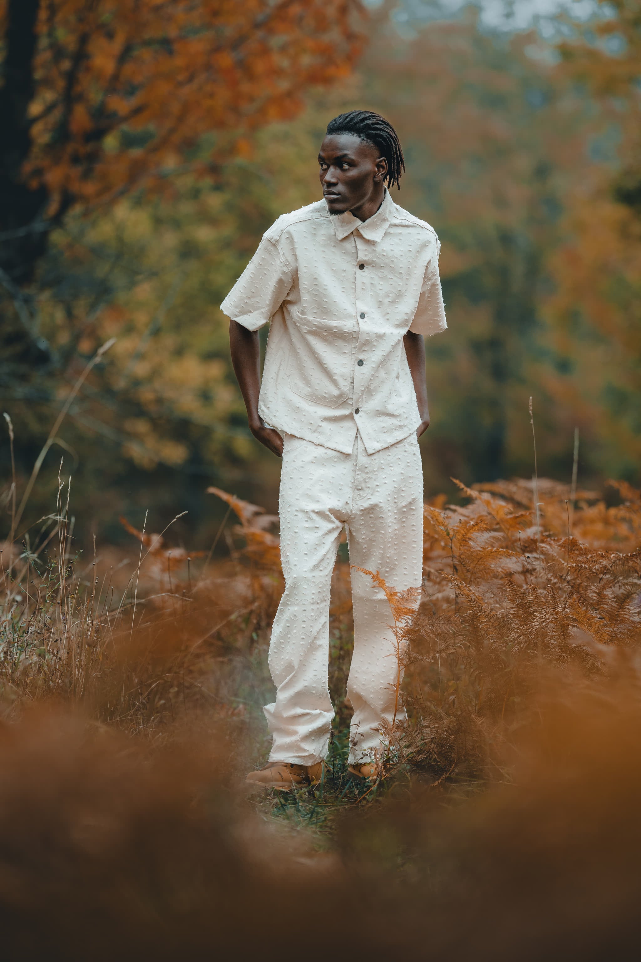 BABA Matching Set Denim Distressed - Beige