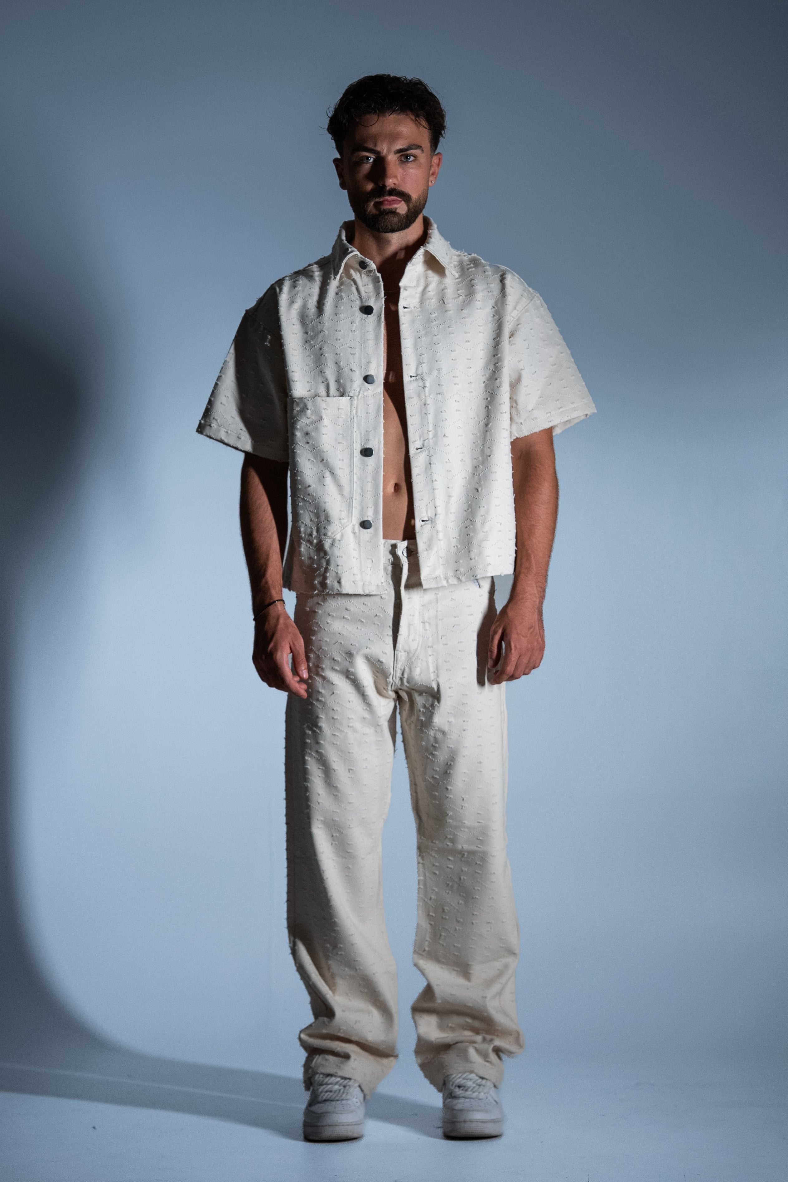 BABA Matching Set Denim Distressed - Beige