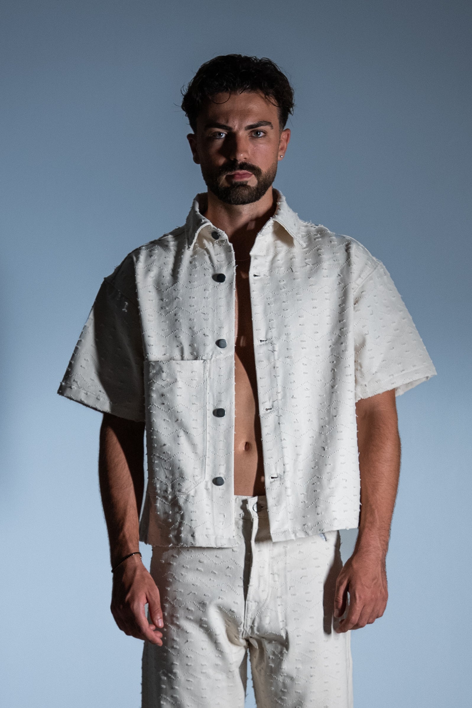 BABA Matching Set Denim Distressed - Beige