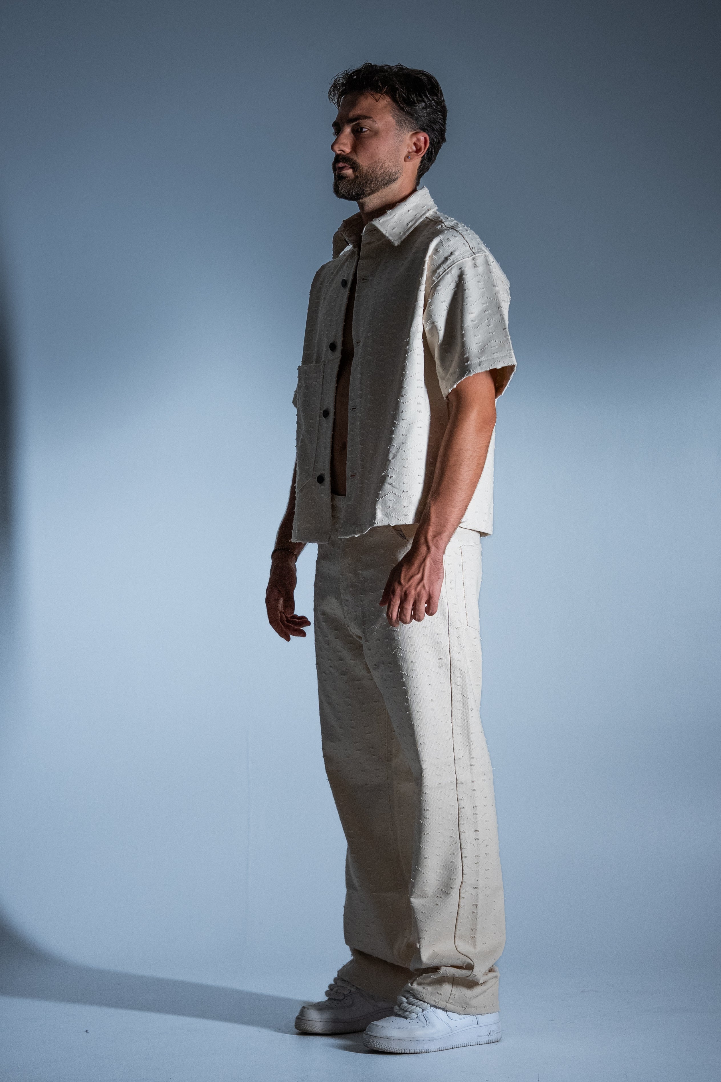 BABA Matching Set Denim Distressed - Beige