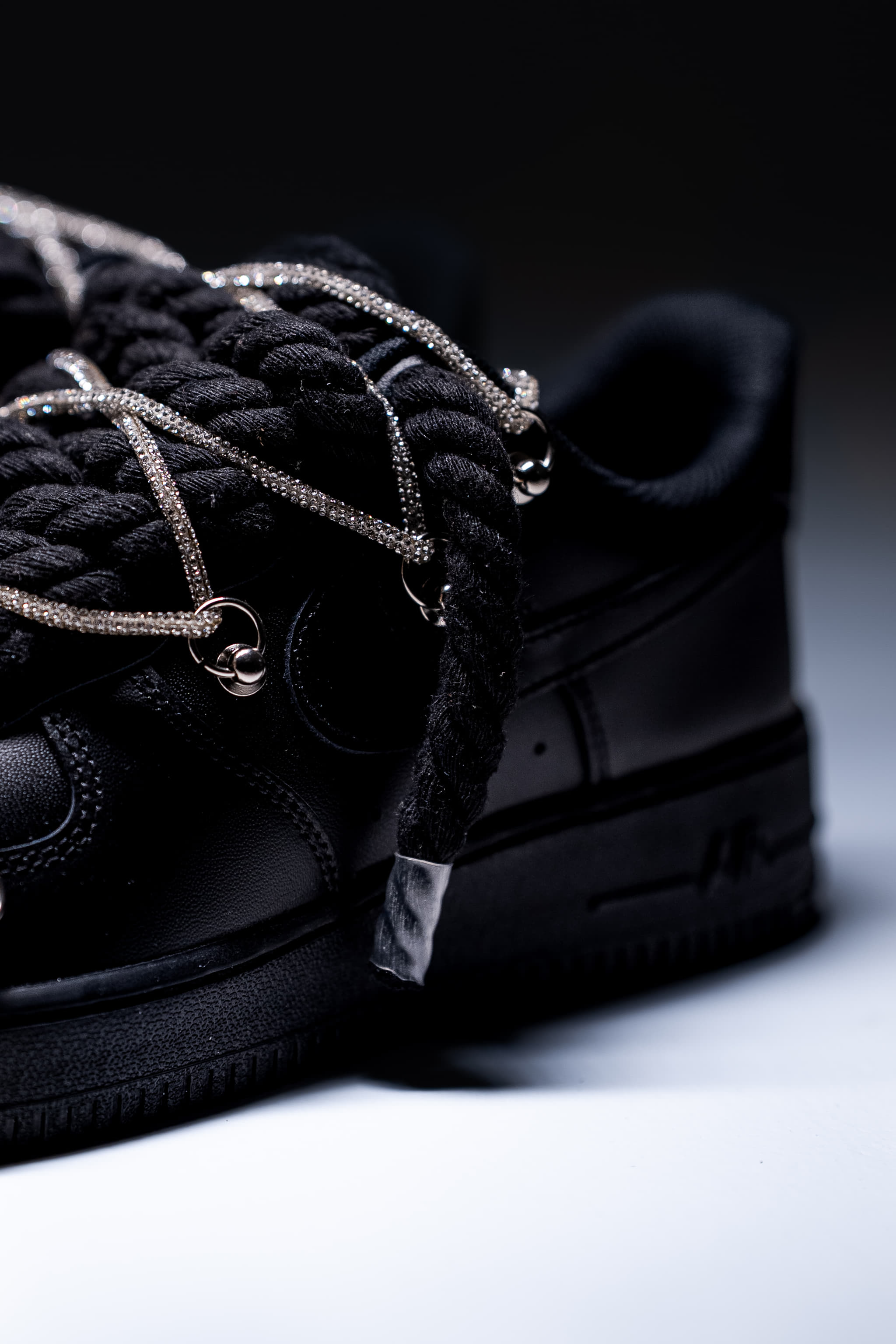Nike Air Force 1 "Rope Laces Black" Triple Silver