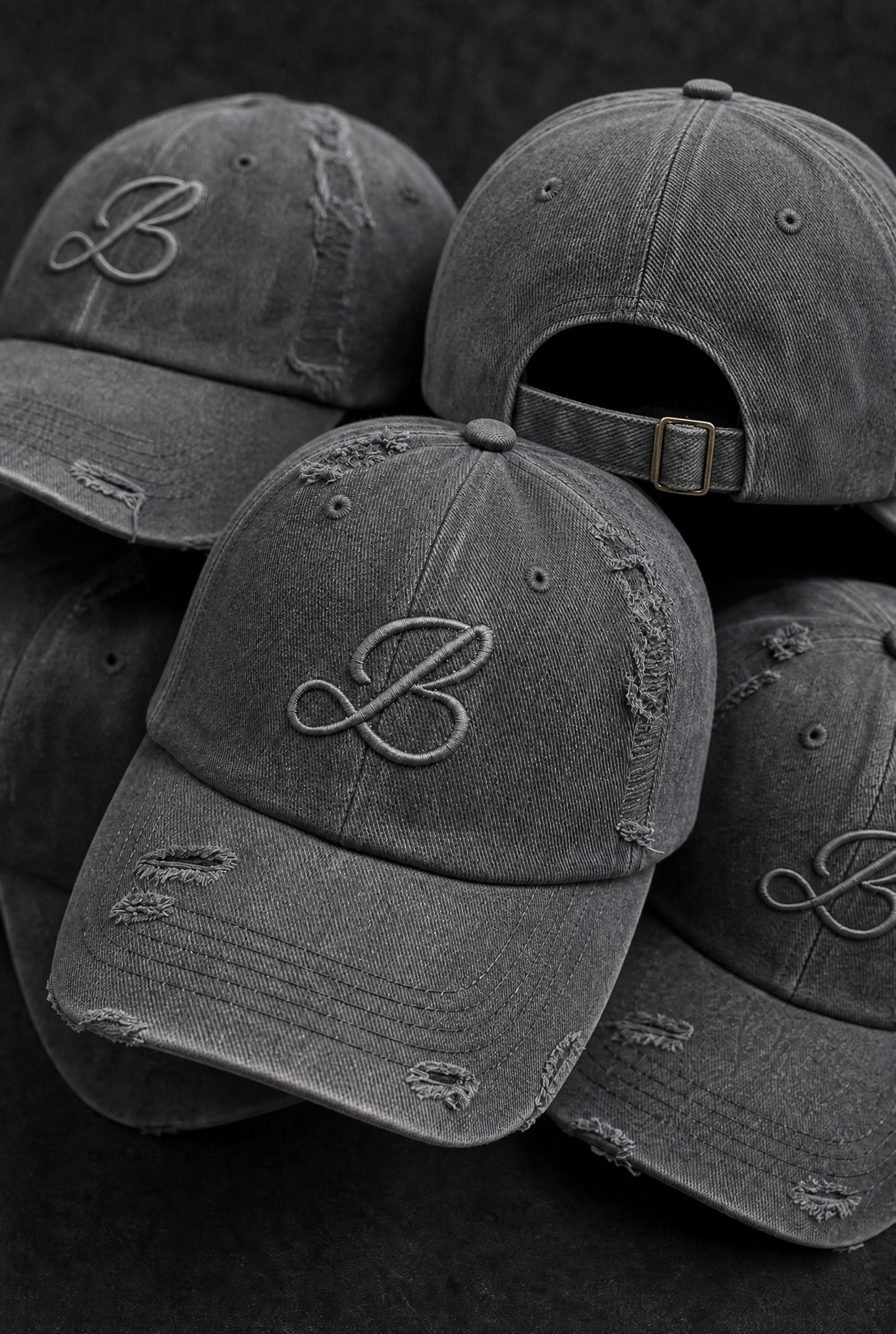 BABA "B" Distressed Cap - Grey