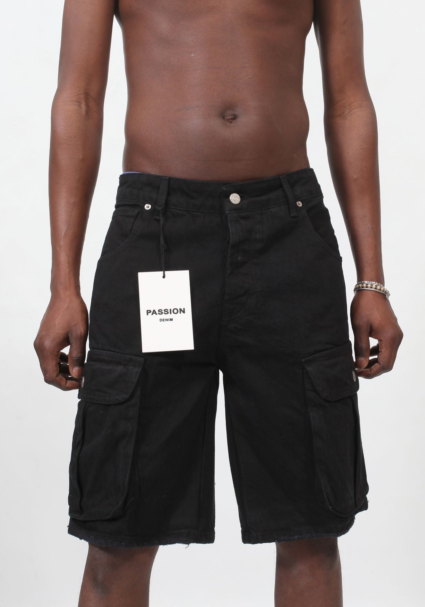 Cargo Denim Shorts - Black