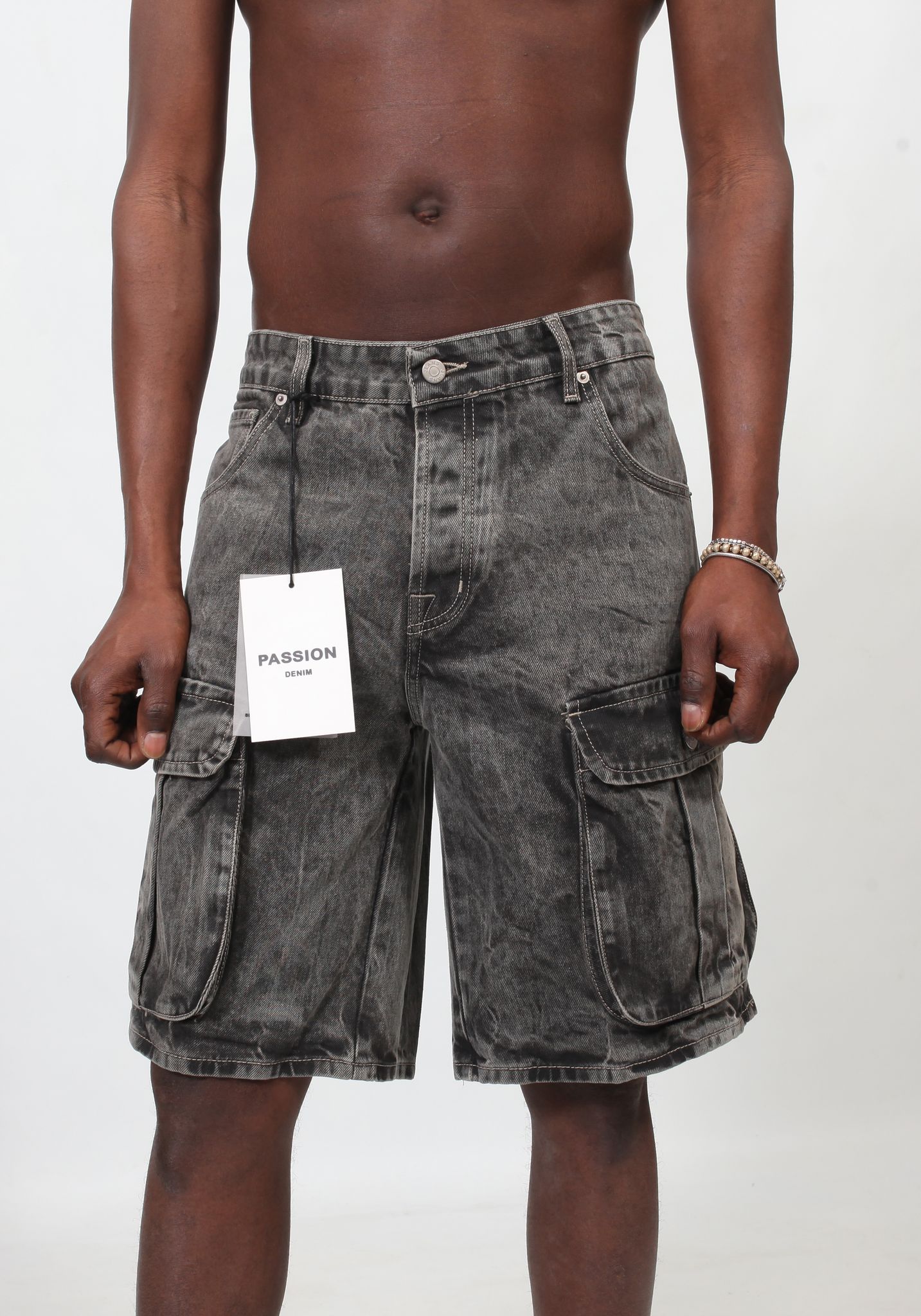 Cargo Denim Shorts - Grey