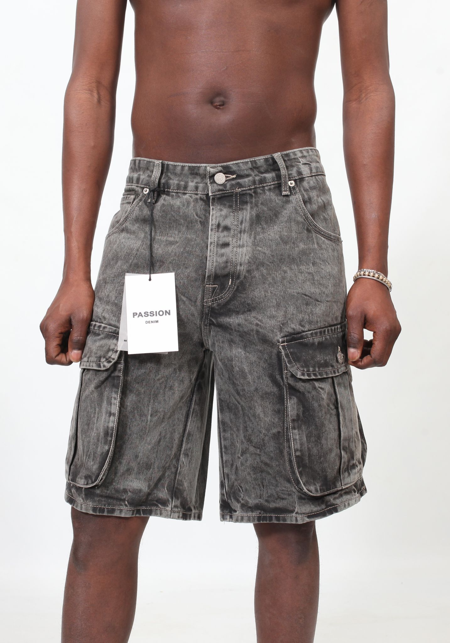 Cargo Denim Shorts - Grey