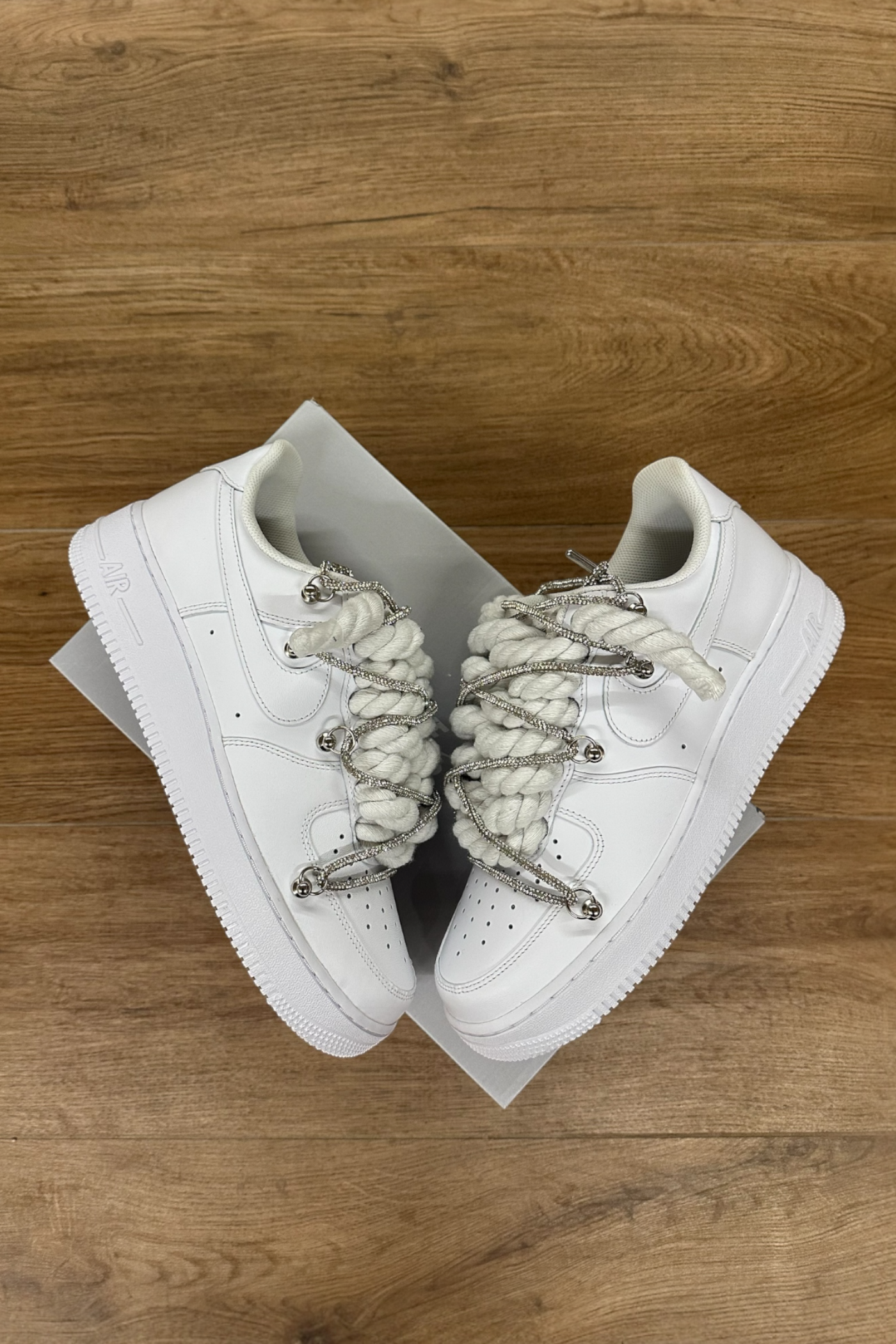 NIKE AIR FORCE 1 "ROPE LACES WHITE" TRIPLE SWAROVSKI SILVER - Baba Store