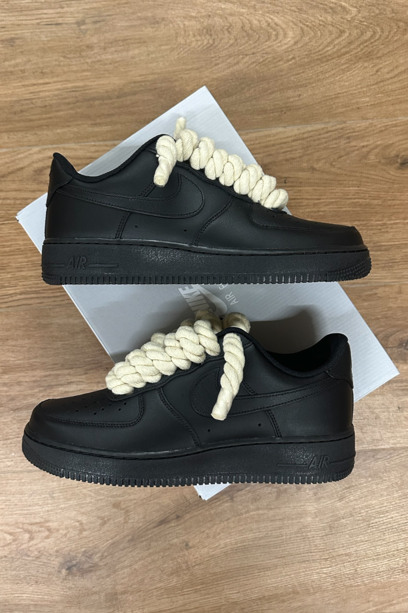 NIKE AIR FORCE 1 BLACK "ROPE LACES CREAM" - Baba Store