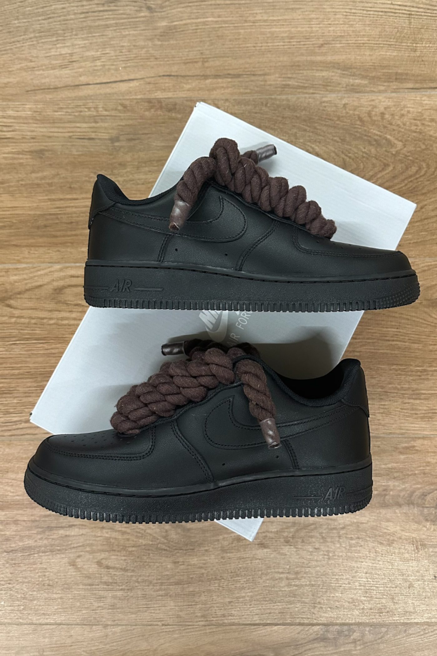 NIKE AIR FORCE 1 BLACK "ROPE LACES BROWN" - Baba Store