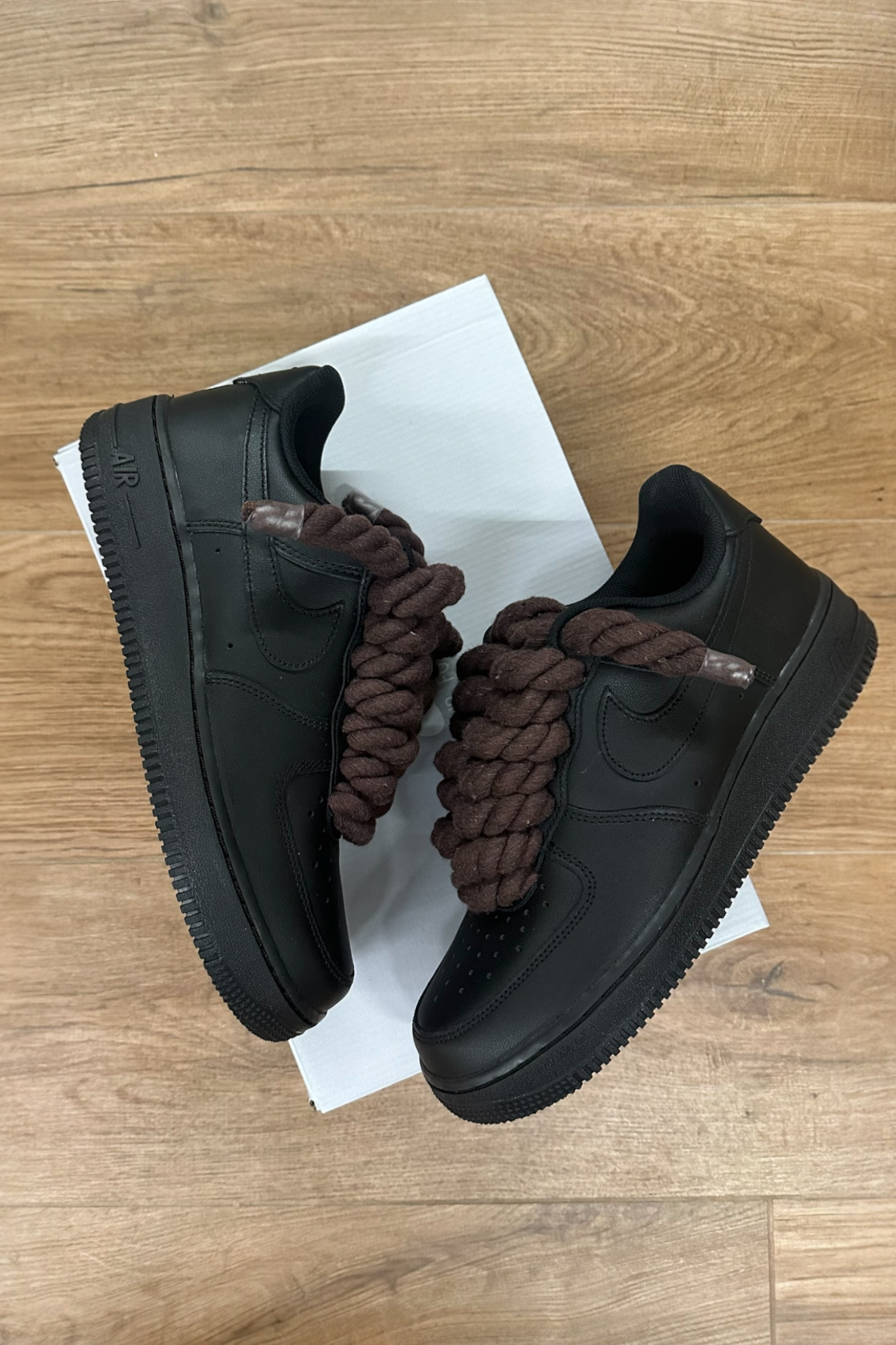 NIKE AIR FORCE 1 BLACK "ROPE LACES BROWN" - Baba Store