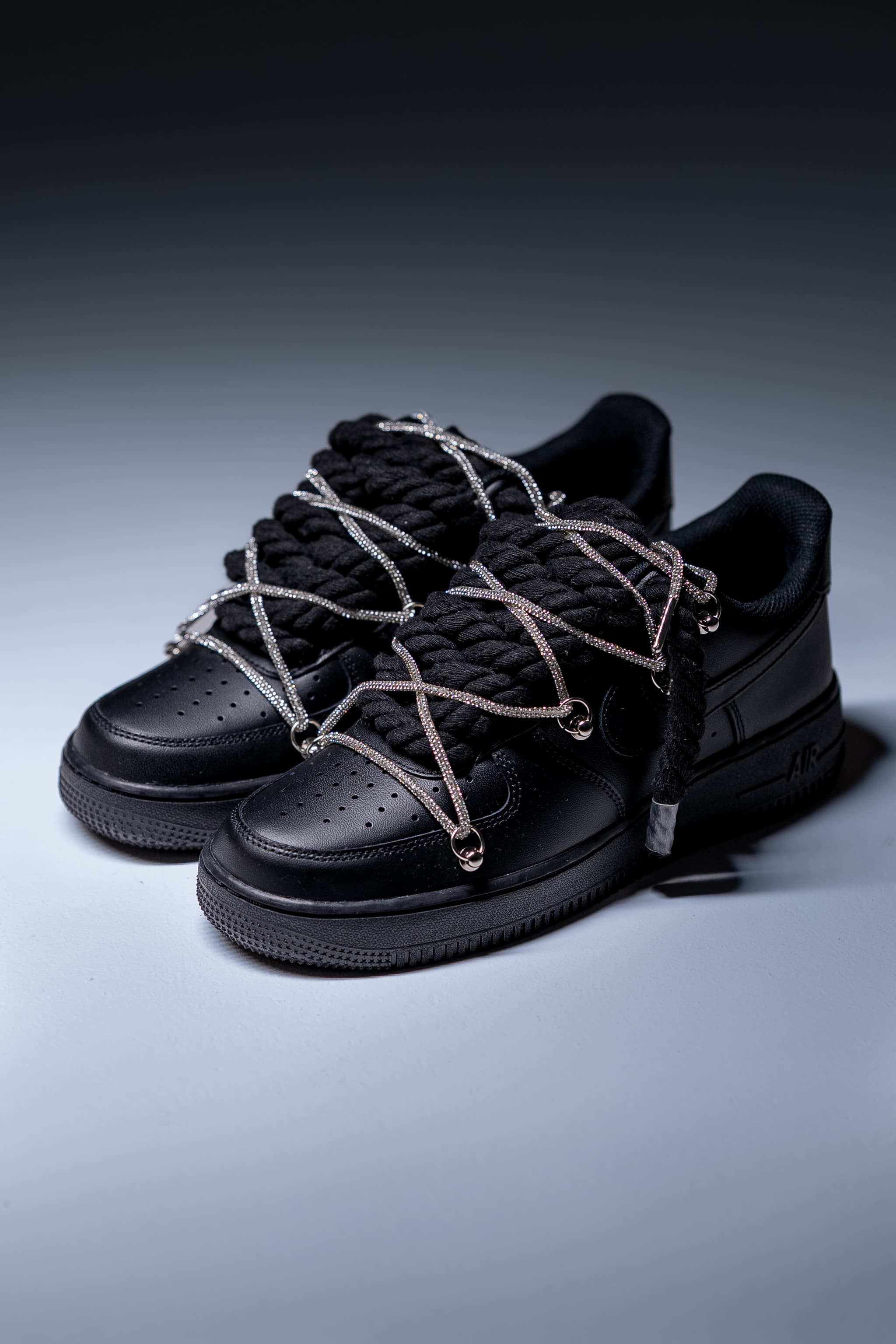 Nike Air Force 1 "Rope Laces Black" Triple Silver