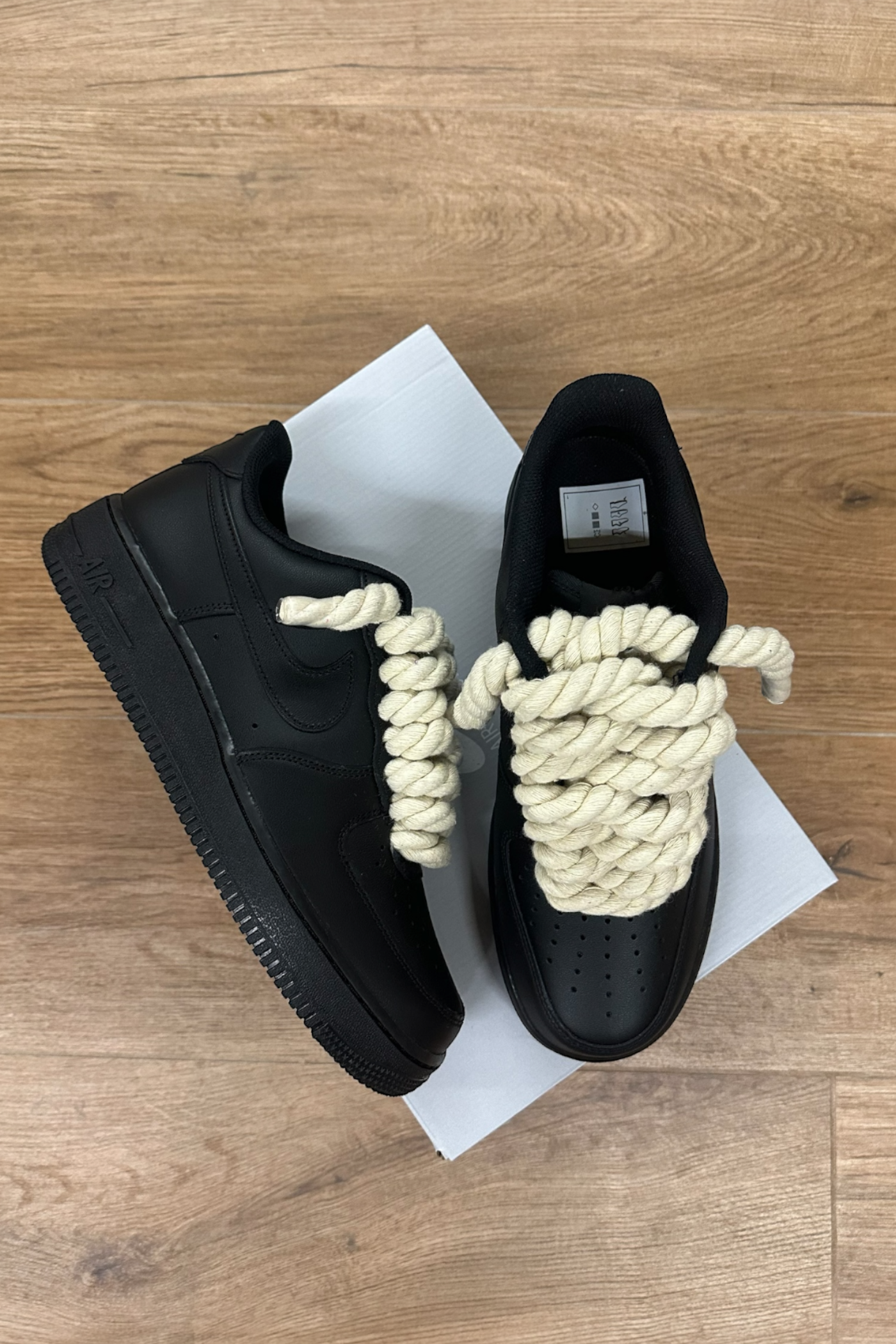 NIKE AIR FORCE 1 BLACK "ROPE LACES CREAM" - Baba Store