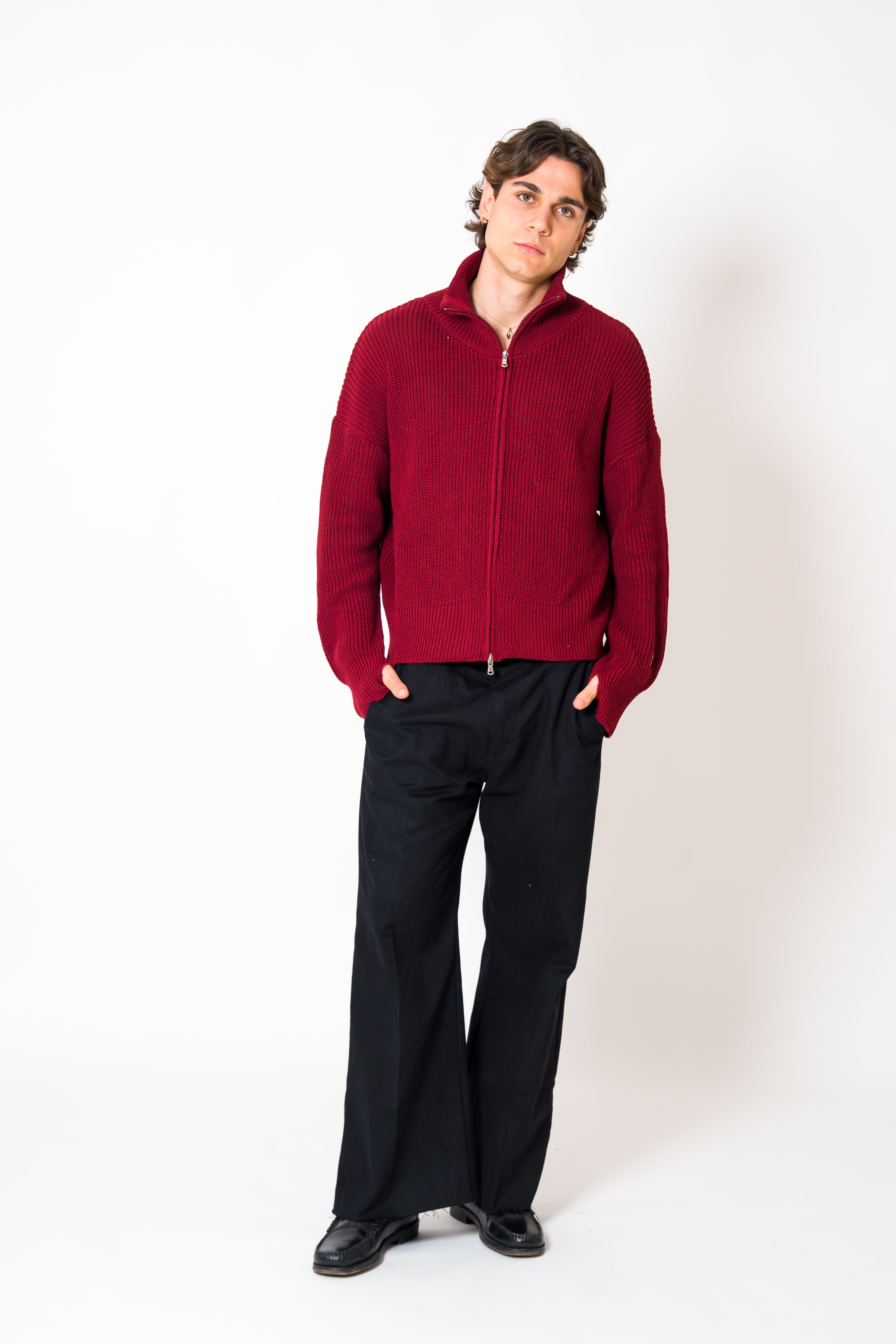 BABA Full Zip Sweater - Bordeaux