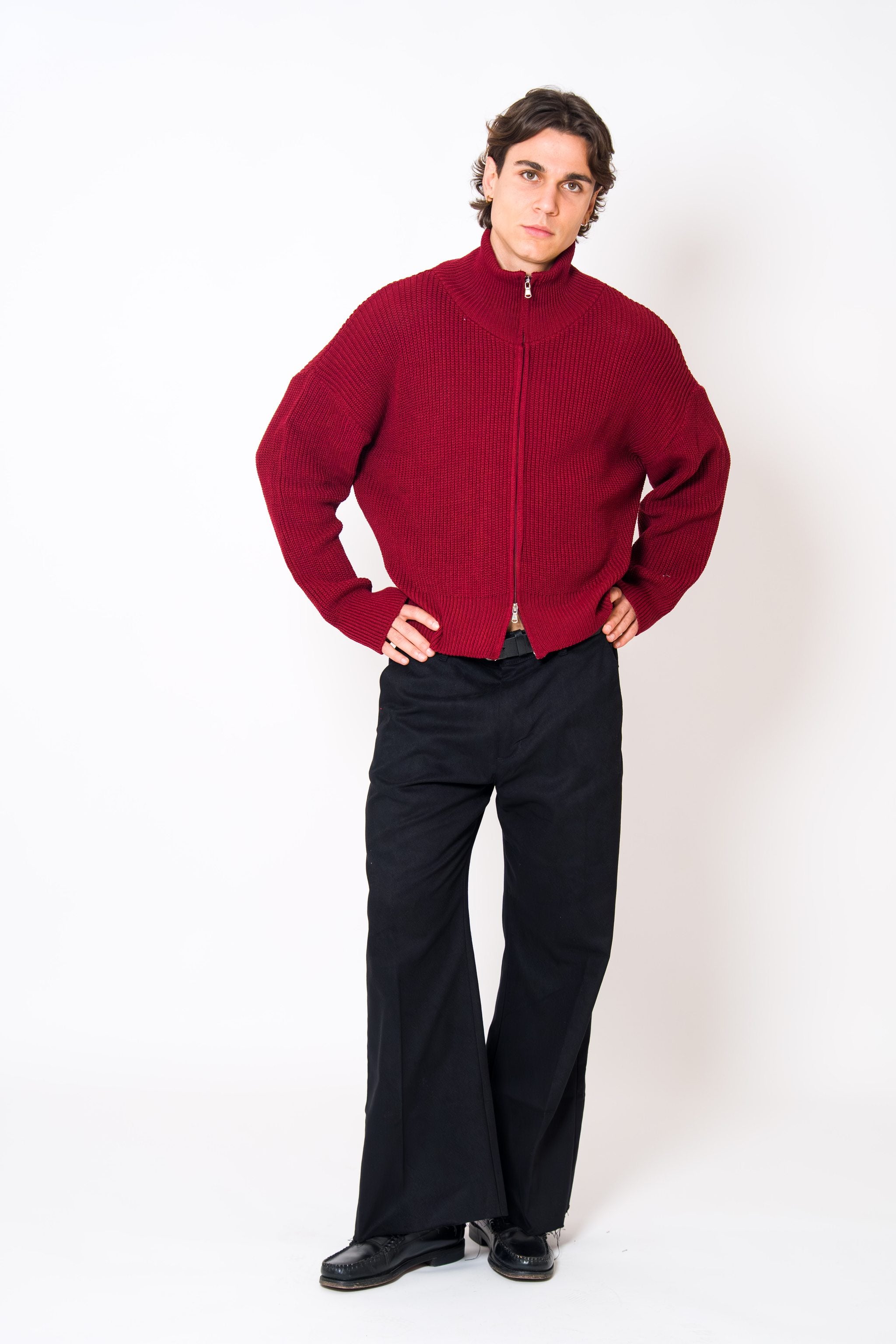 BABA Full Zip Sweater - Bordeaux