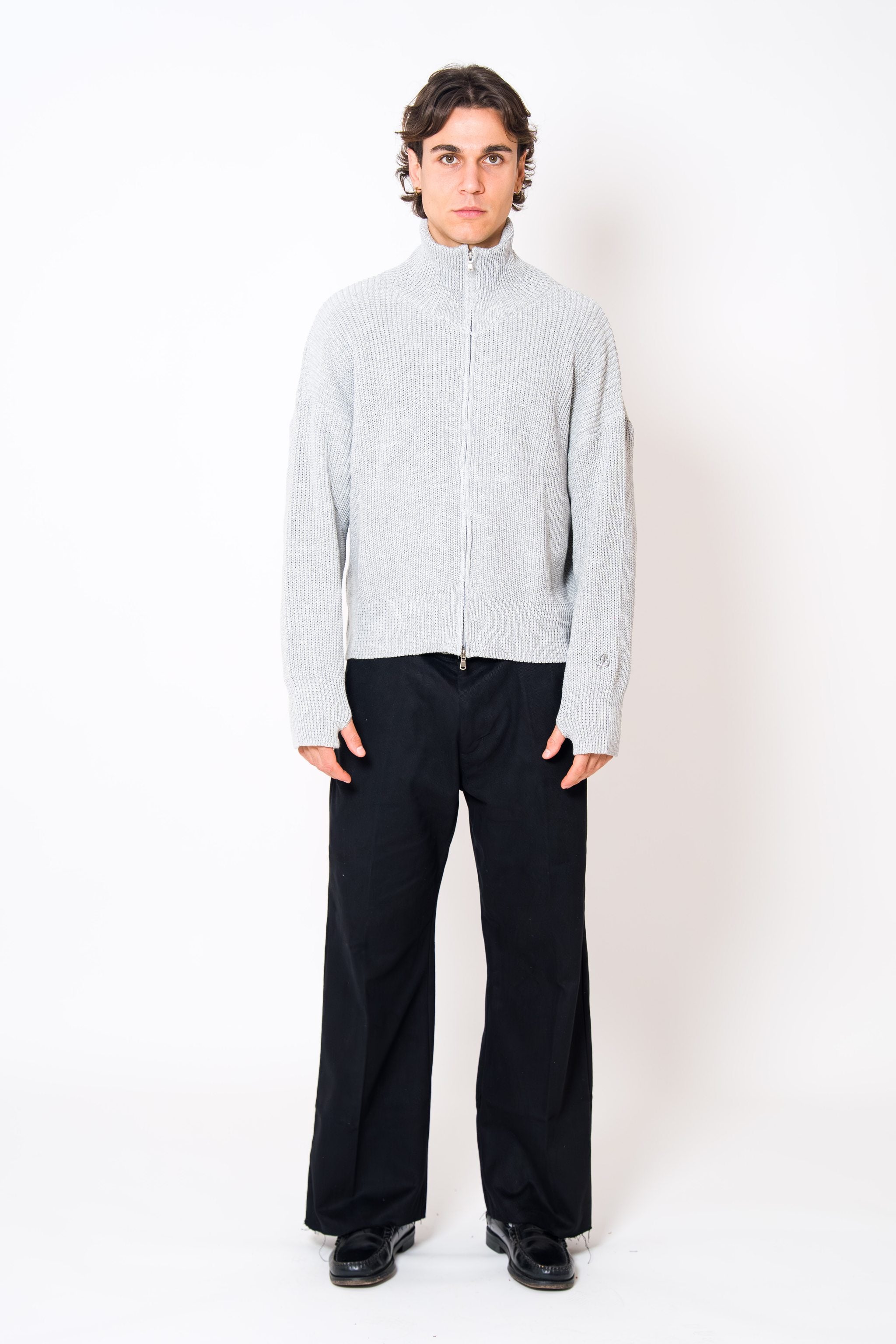 BABA Full Zip Sweater - Light Grey