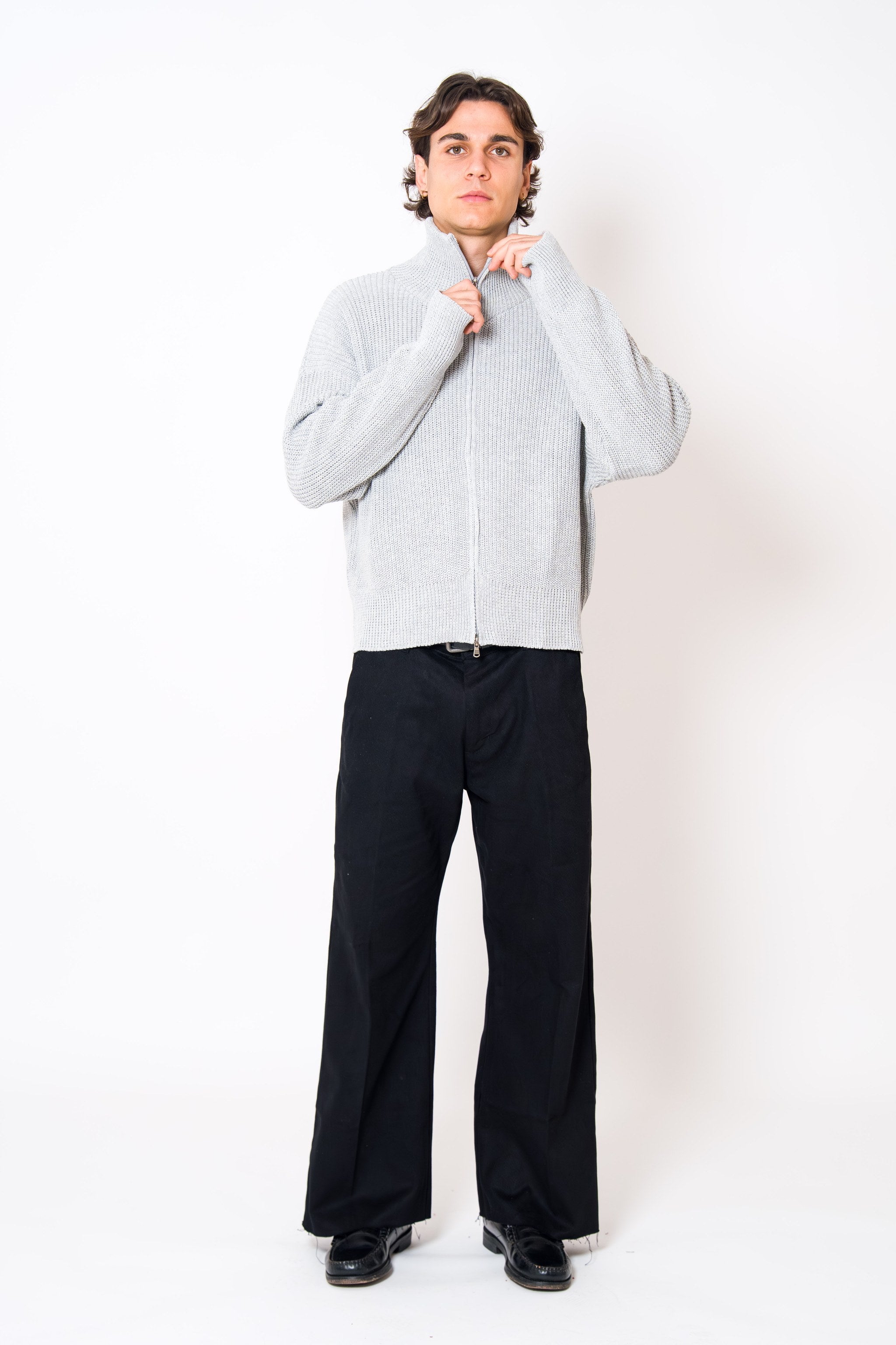 BABA Full Zip Sweater - Light Grey