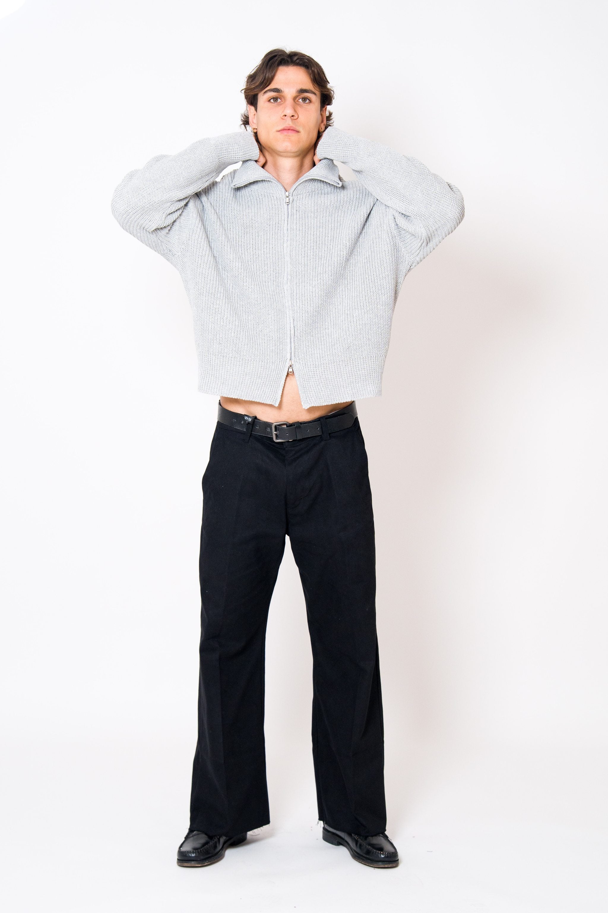 BABA Full Zip Sweater - Light Grey