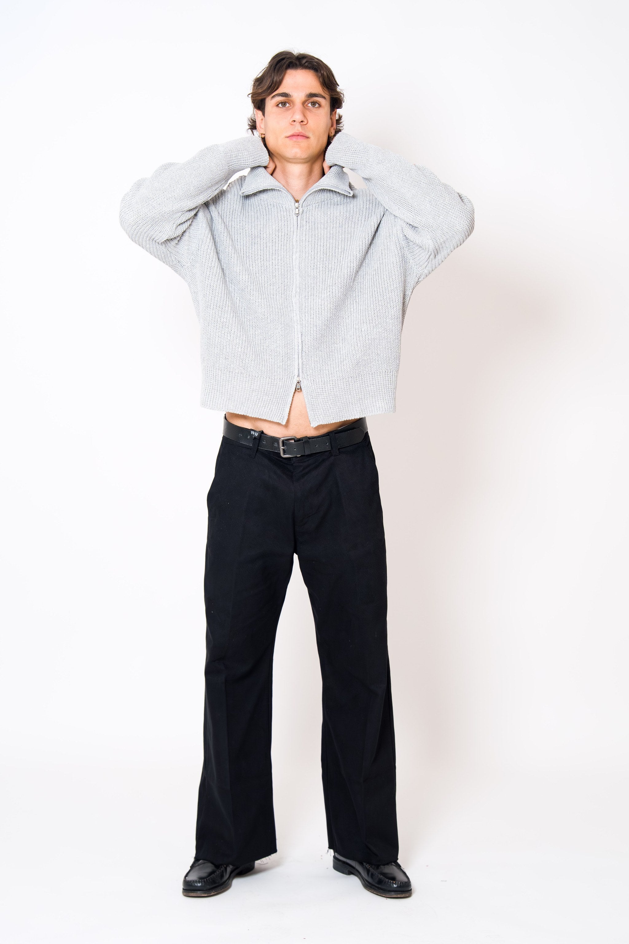 BABA Full Zip Sweater - Light Grey