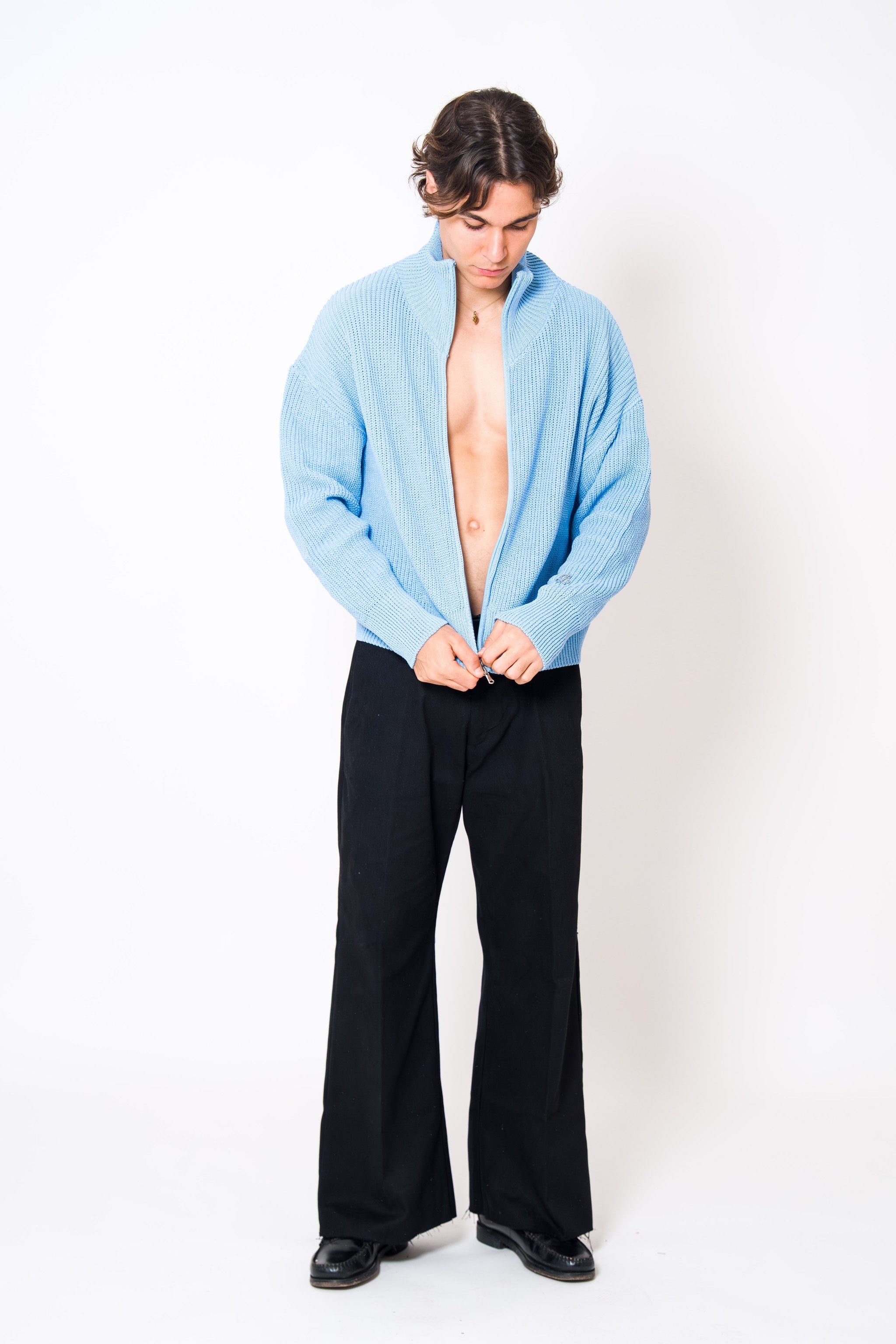 BABA Full Zip Sweater - Sky