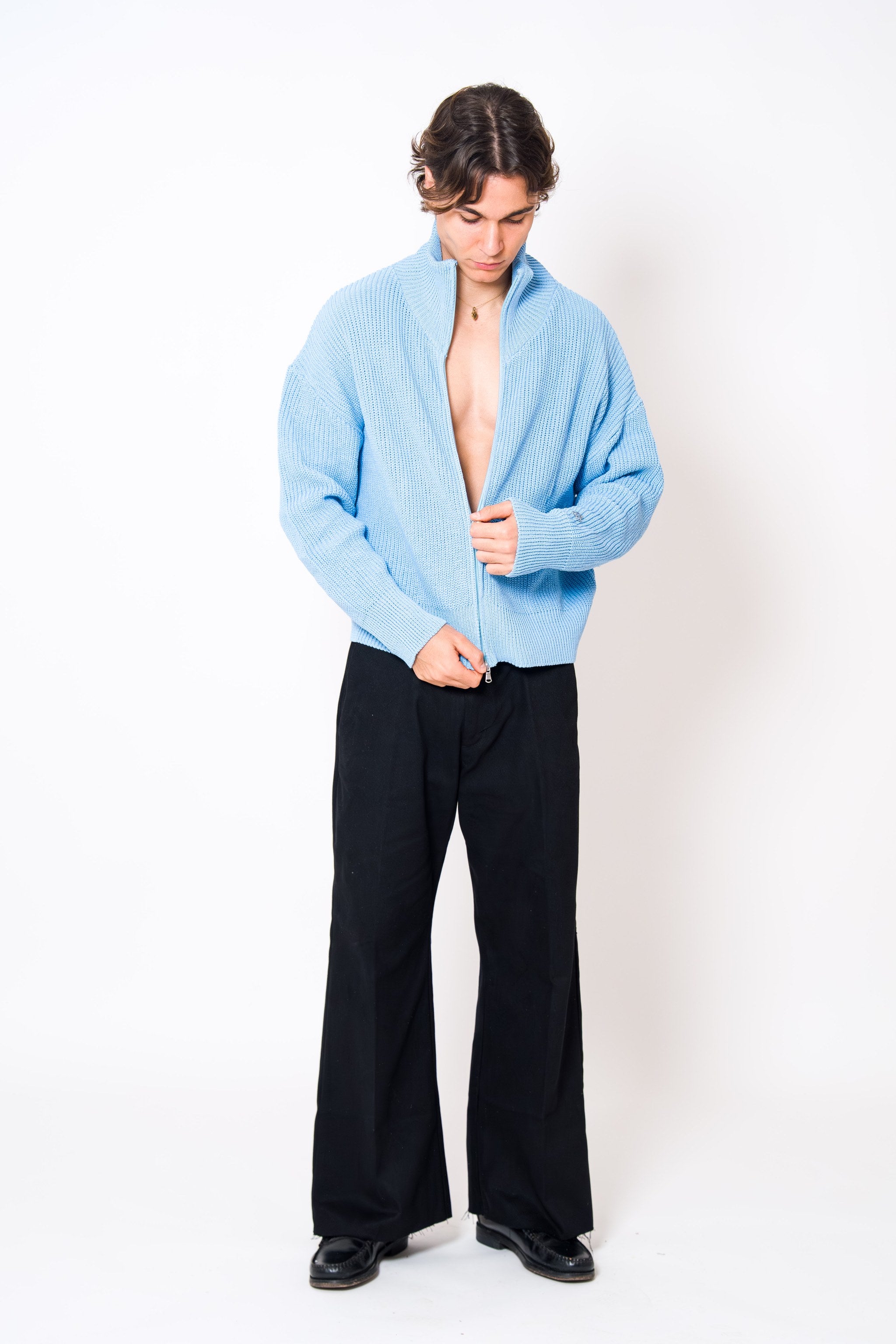 BABA Full Zip Sweater - Sky