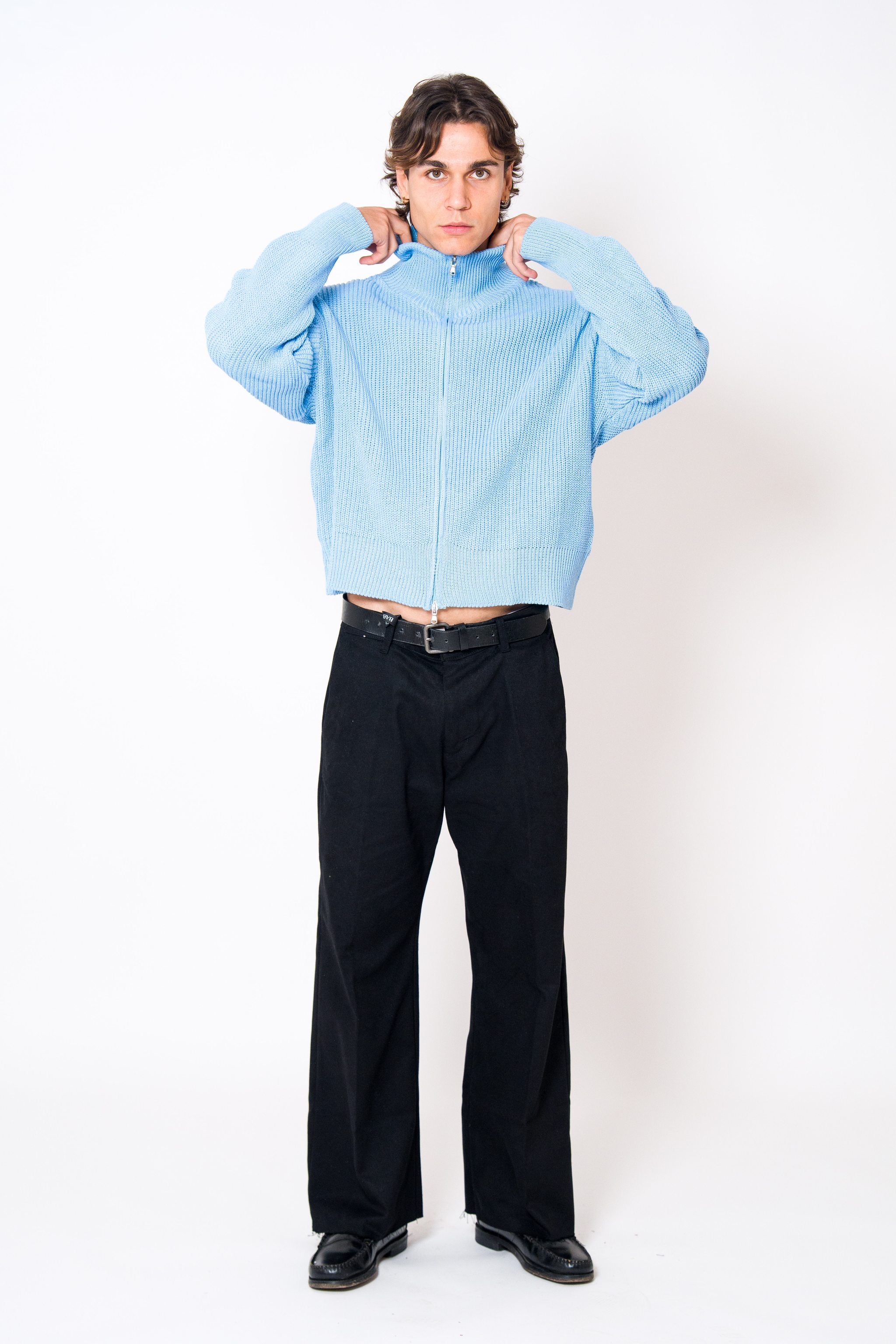 BABA Full Zip Sweater - Sky