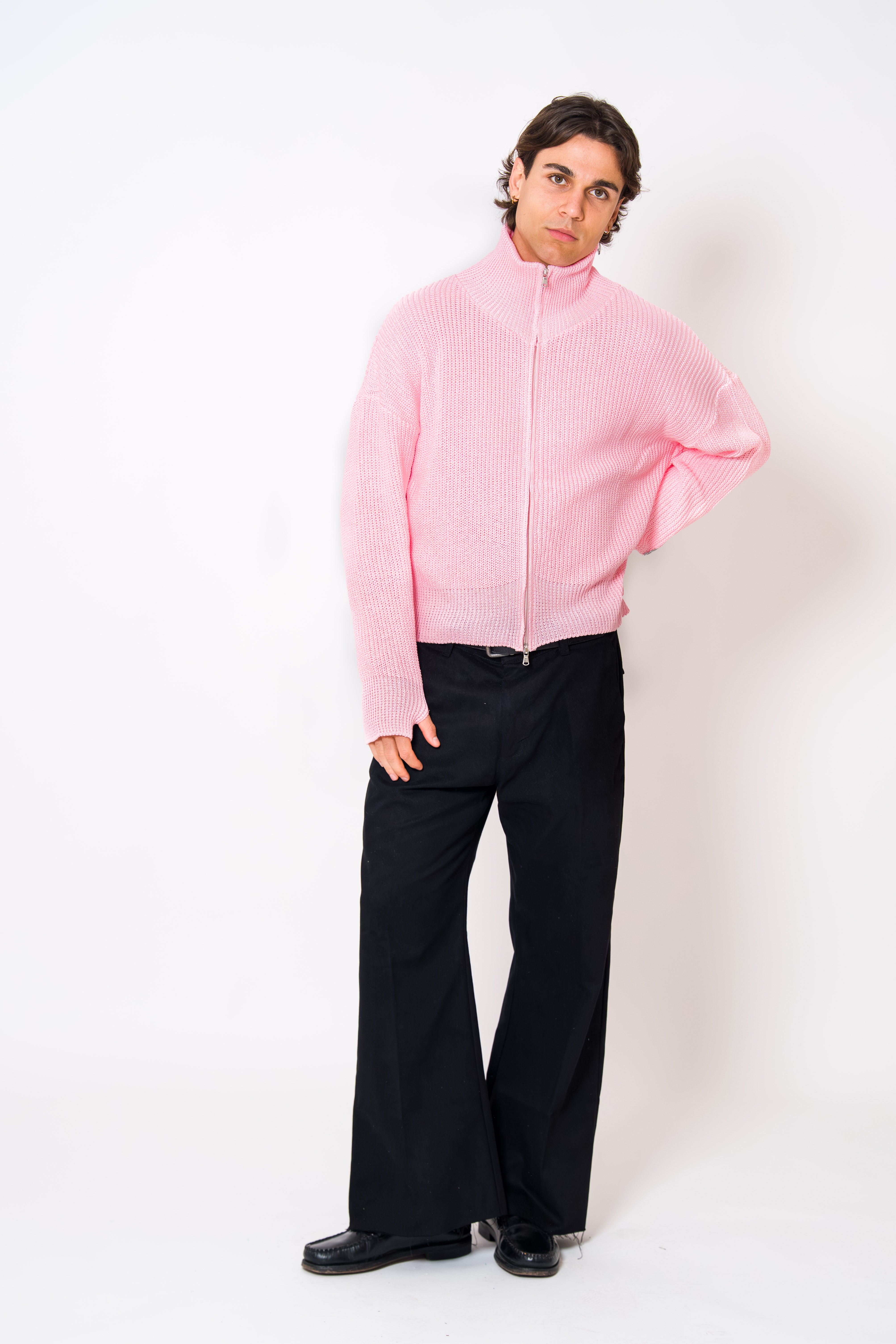 BABA Full Zip Sweater - Soft Pink