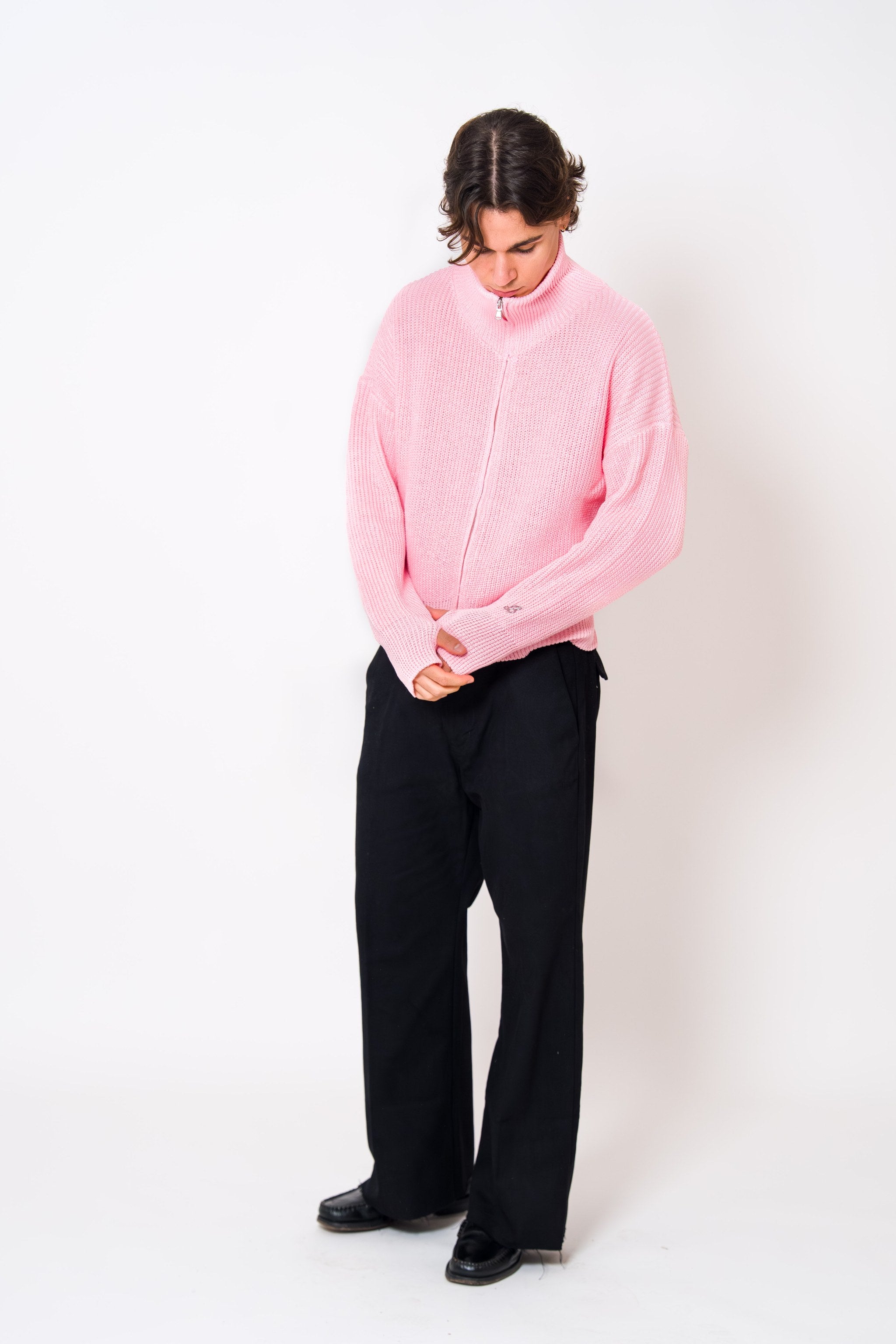BABA Full Zip Sweater - Soft Pink