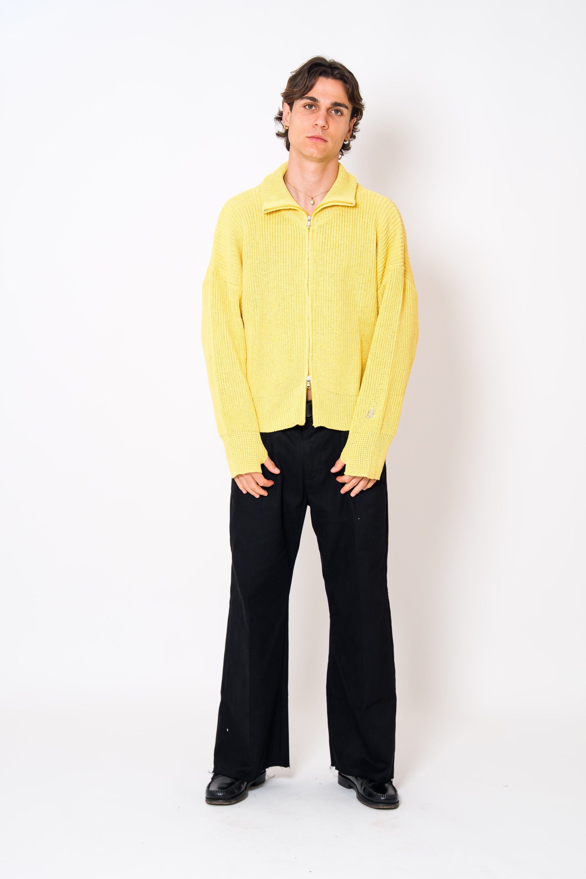 BABA Full Zip Sweater - Soft Yellow