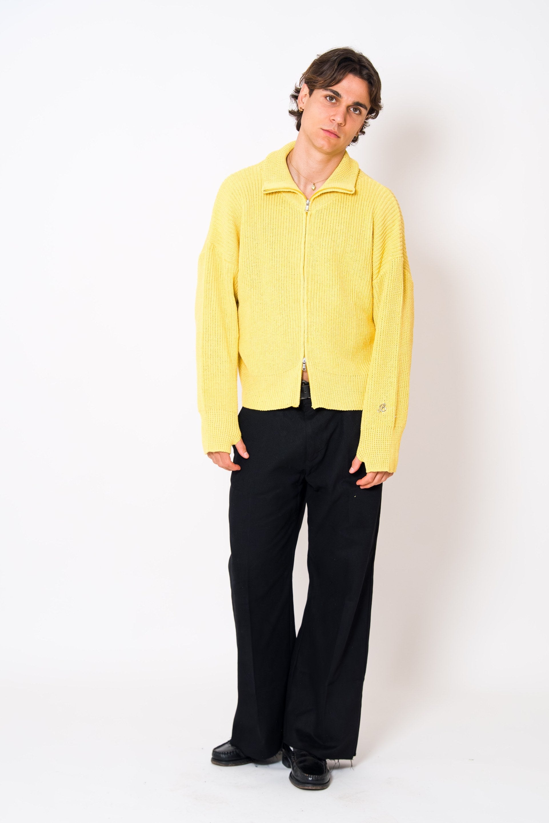 BABA Full Zip Sweater - Soft Yellow